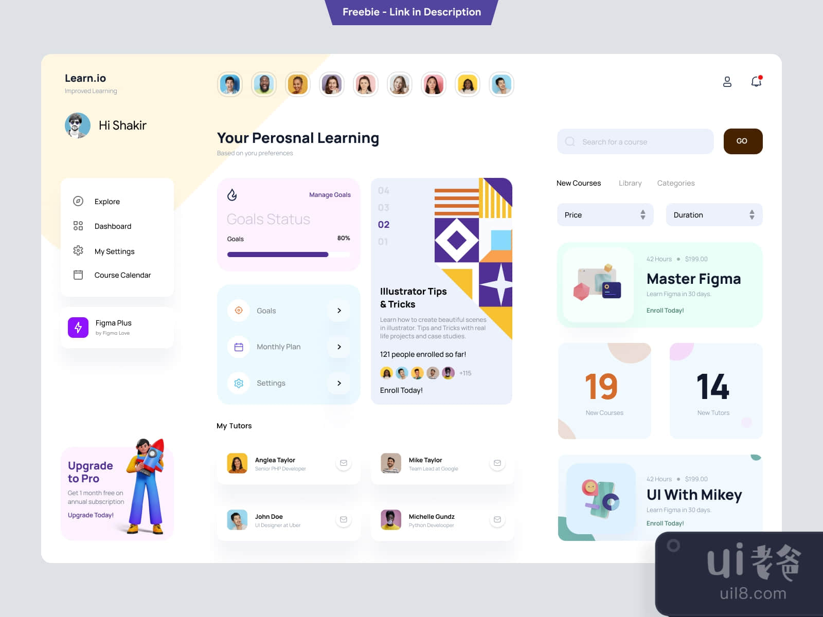 Online Learning Education Dashboard UI Concept for Figma and Adobe XD No 1