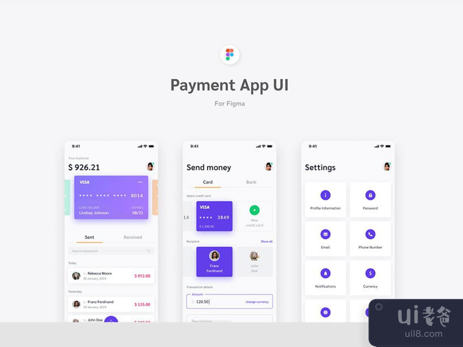 Payment App UI Kit for Figma and Adobe XD No 1