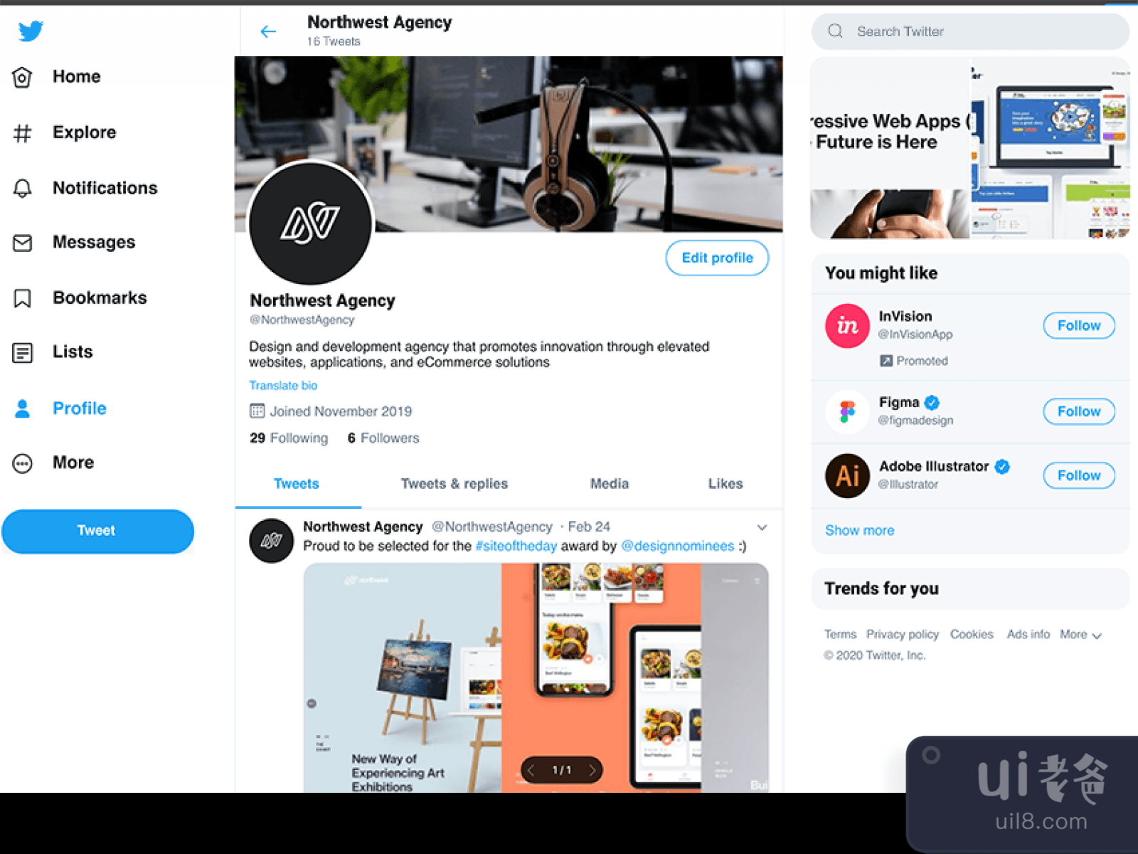 Twitter Start Page Mockup for Figma and Adobe XD No 1