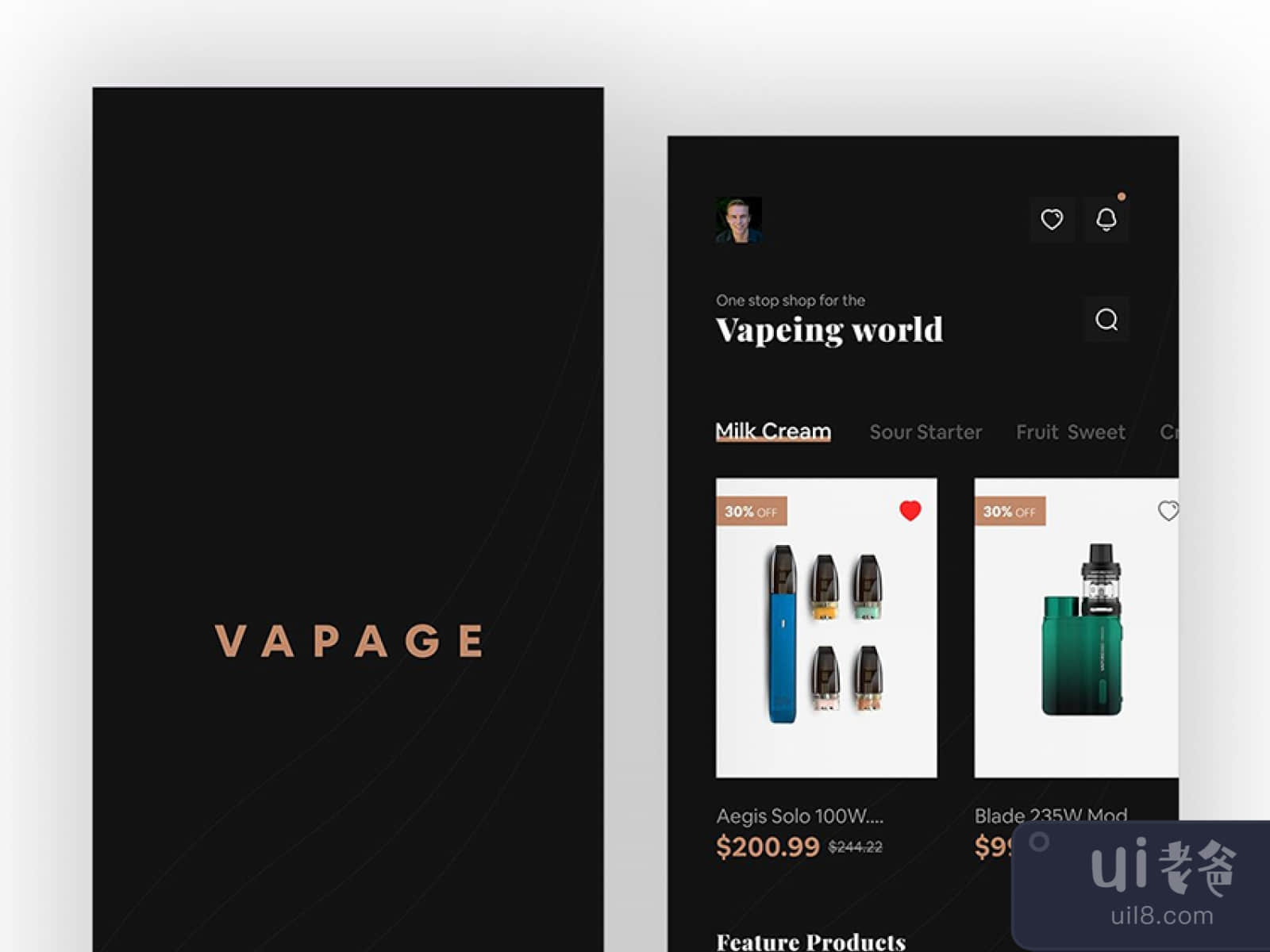 Vapeshop UI concept for Figma and Adobe XD No 1