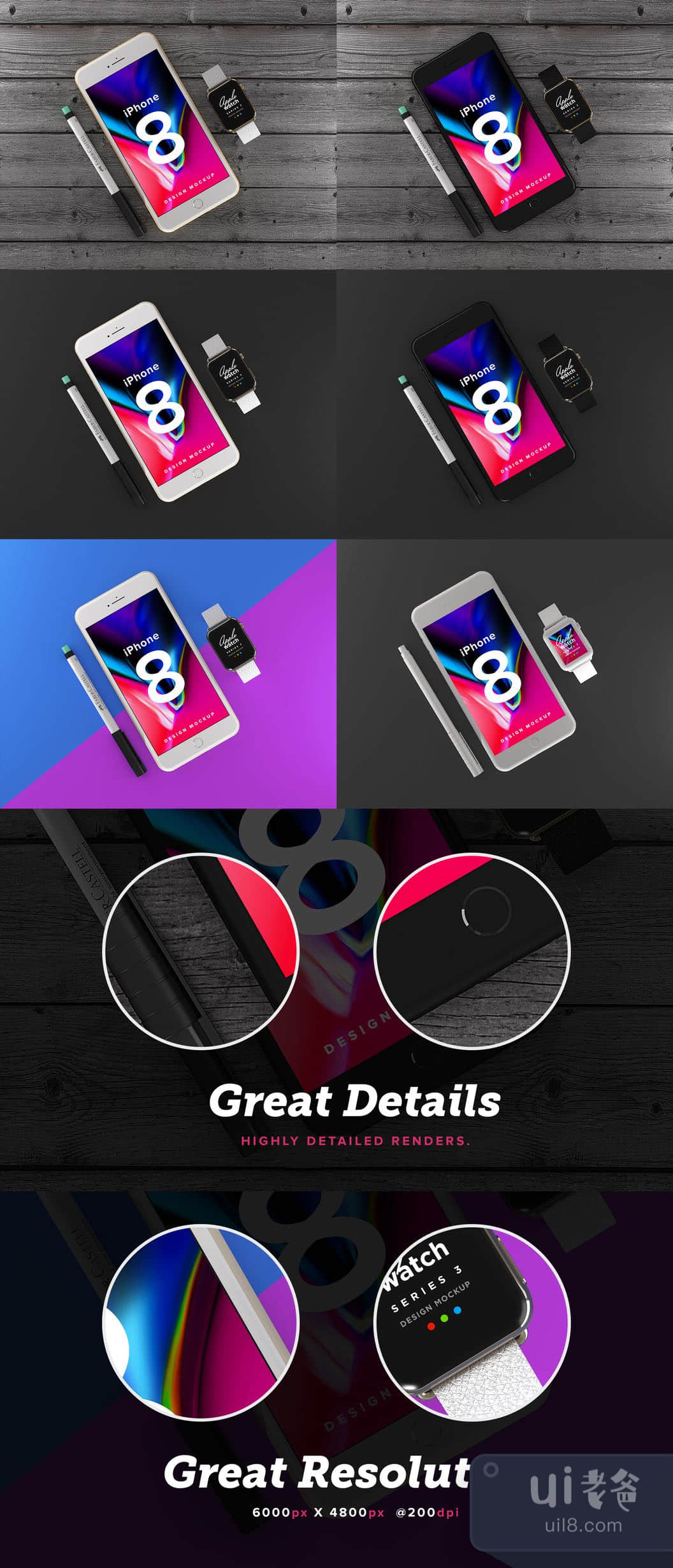 iPhone 8苹果手表设计 (iPhone 8 Apple Watch Design)插图