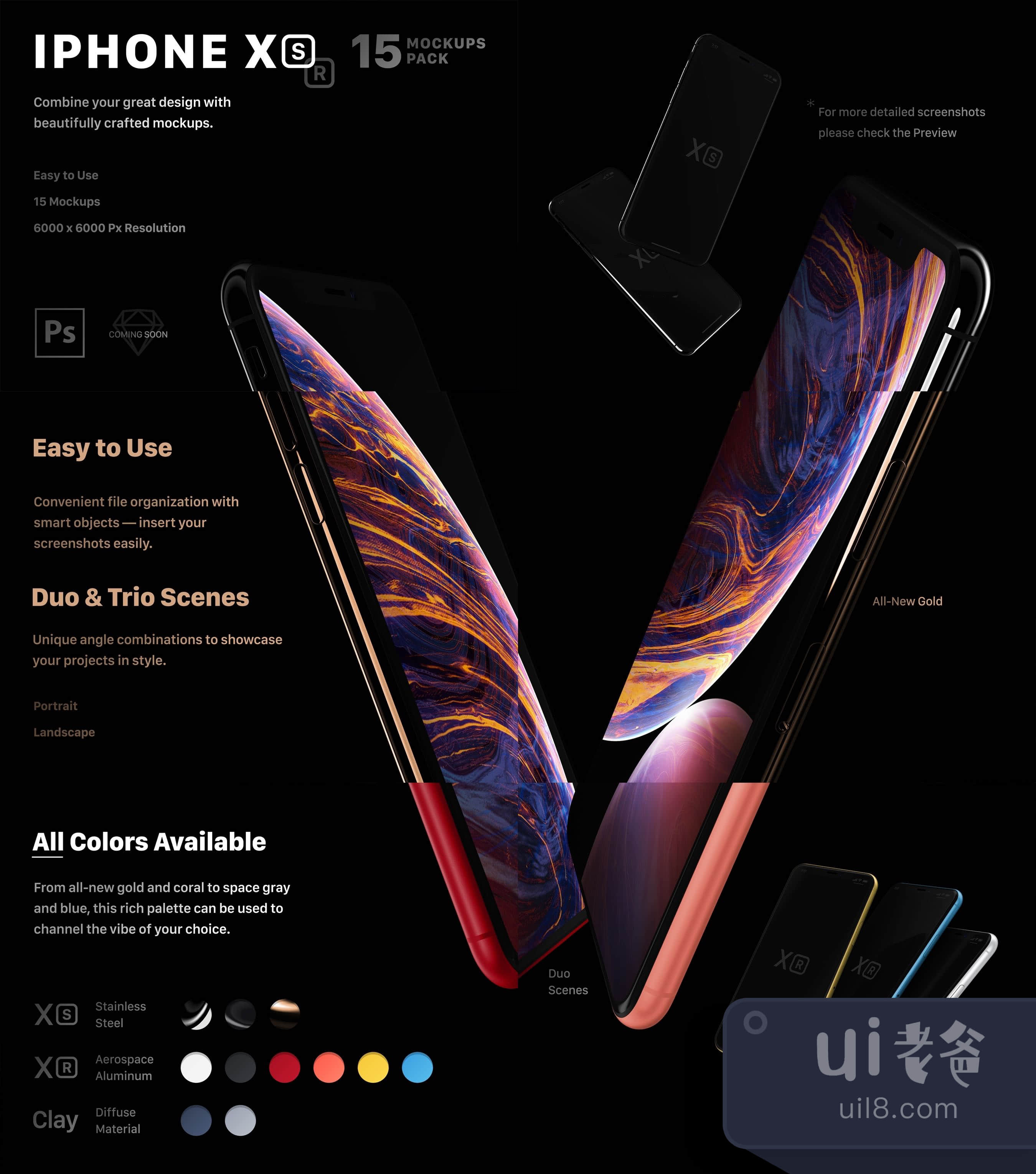 iPhone XS XR 15个模拟图 (iPhone XS XR 15 Mockups)插图1