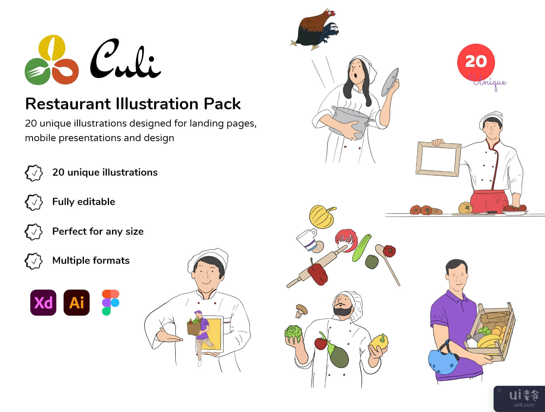 Culi 餐厅外卖插画包 (Culi Restaurant Delivery Illustration Pack)插图5