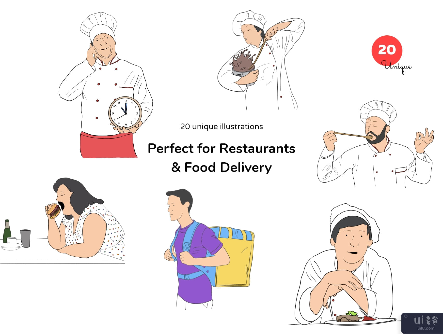 Culi 餐厅外卖插画包 (Culi Restaurant Delivery Illustration Pack)插图4