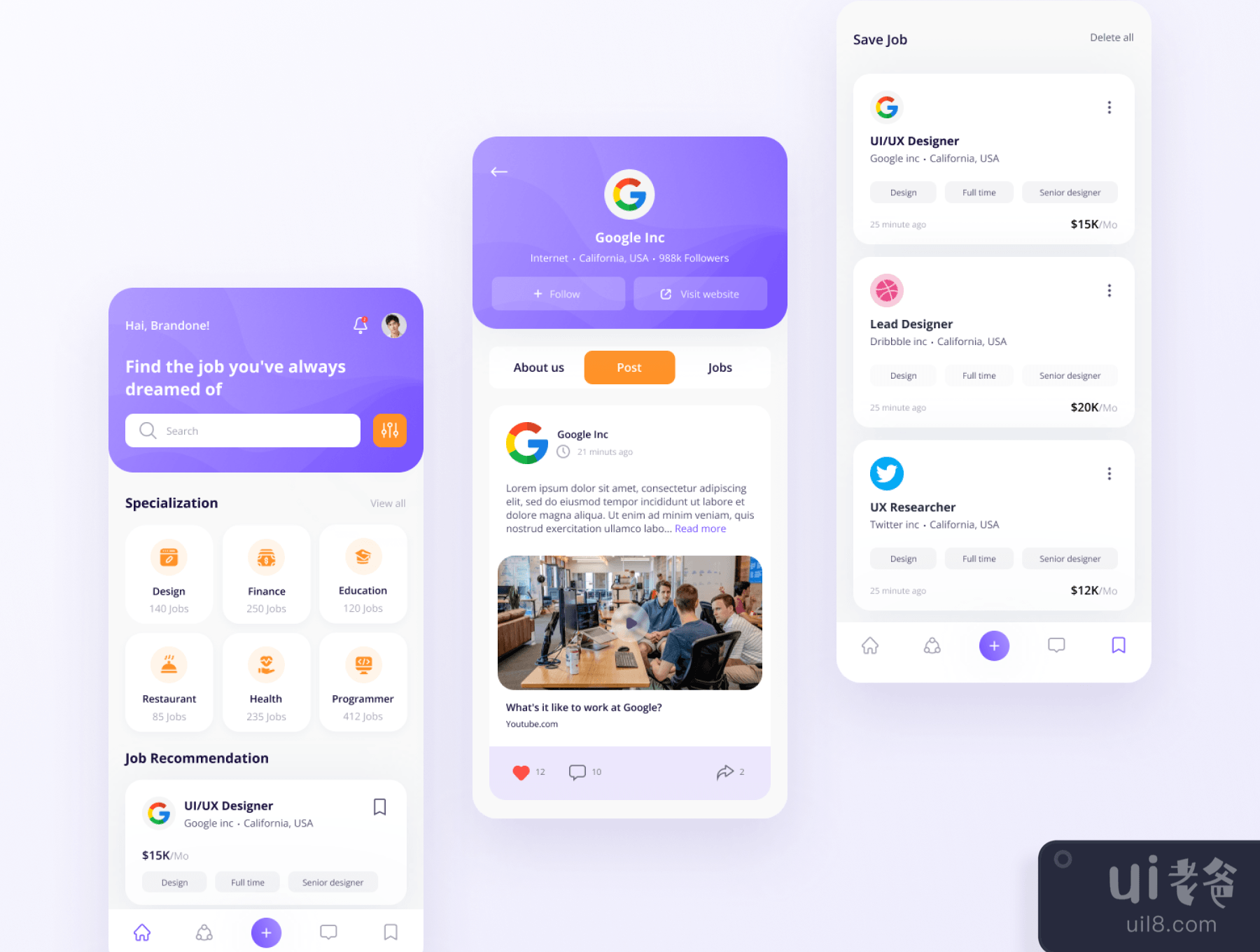 Jobly - 找工作的应用程序UI KIT (Jobly - Job Finder App UI KIT)插图3