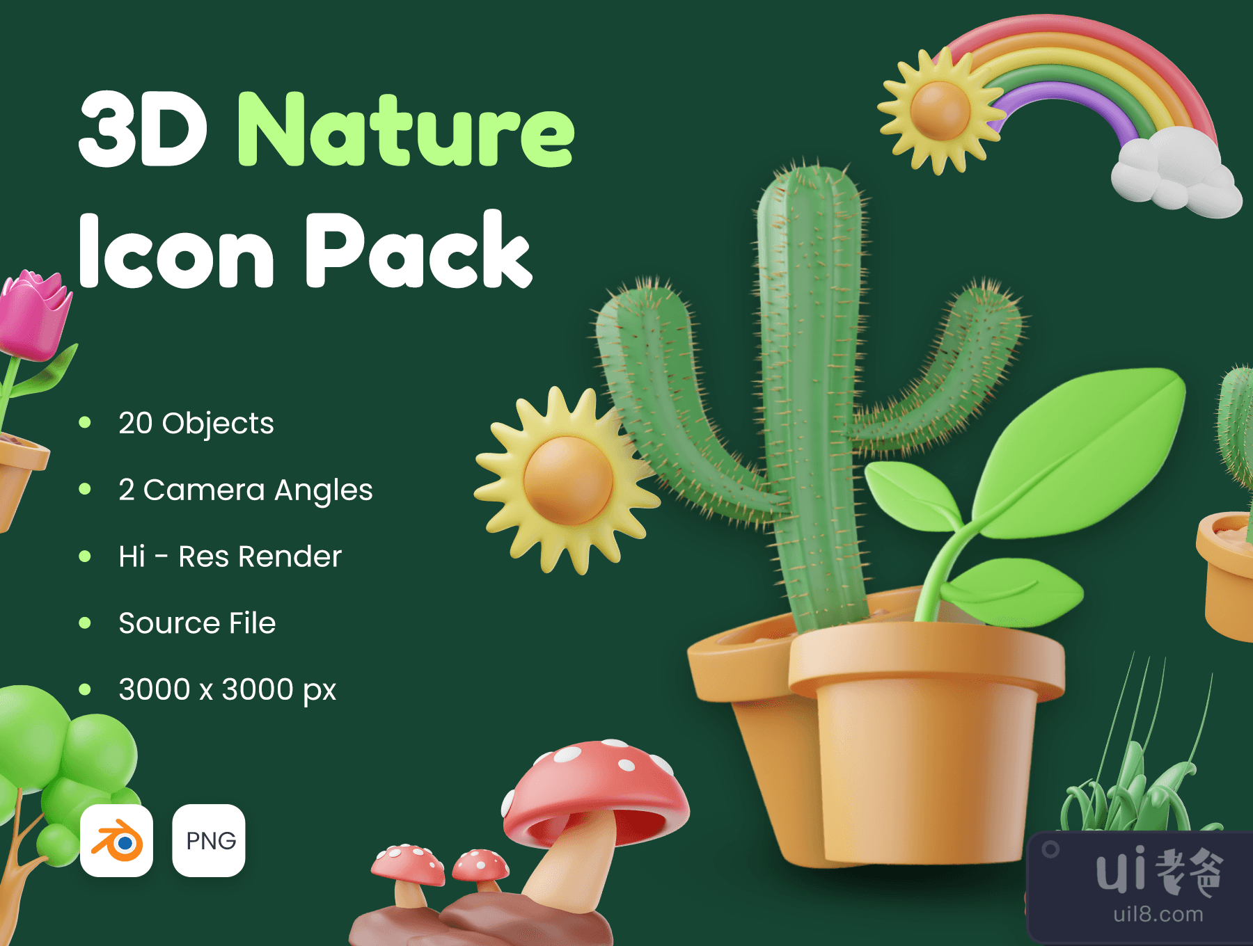 3D自然图标包 (3D Nature Icon Pack)插图1