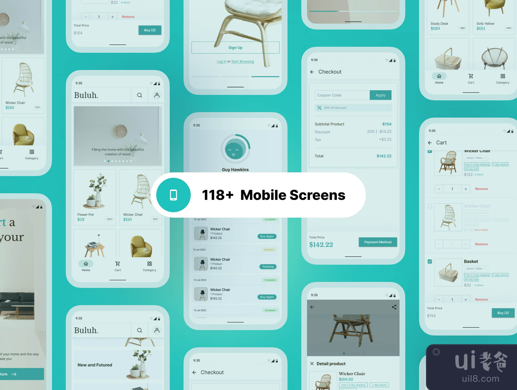 Buluh - 家具店移动应用UI包 (Buluh - Furniture Shop Mobile App UI Kit)插图1