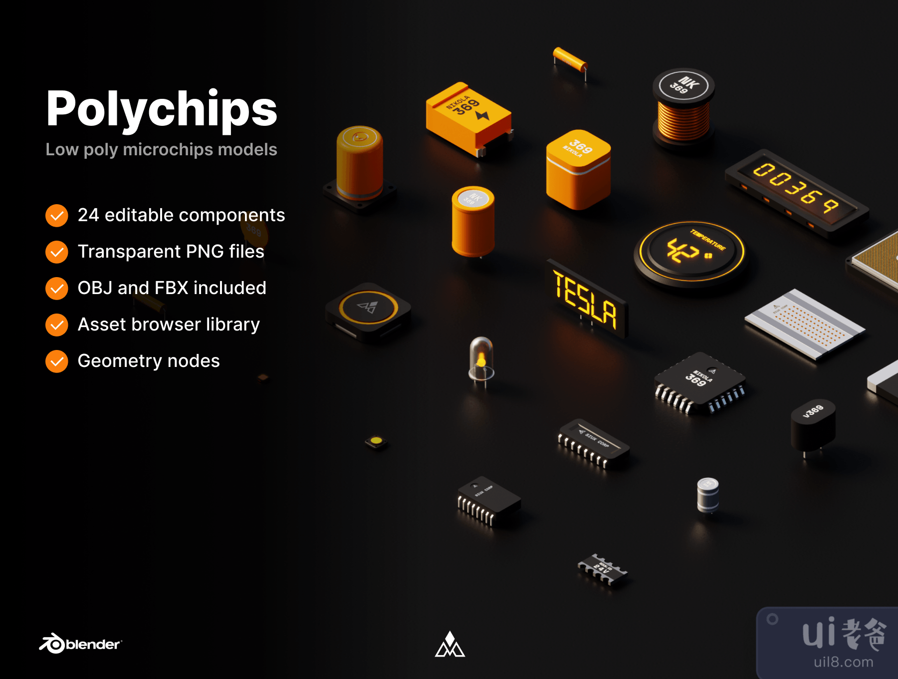 Polychips - 3D低多边形组件和微芯片 (Polychips – 3D low poly components and microchips)插图