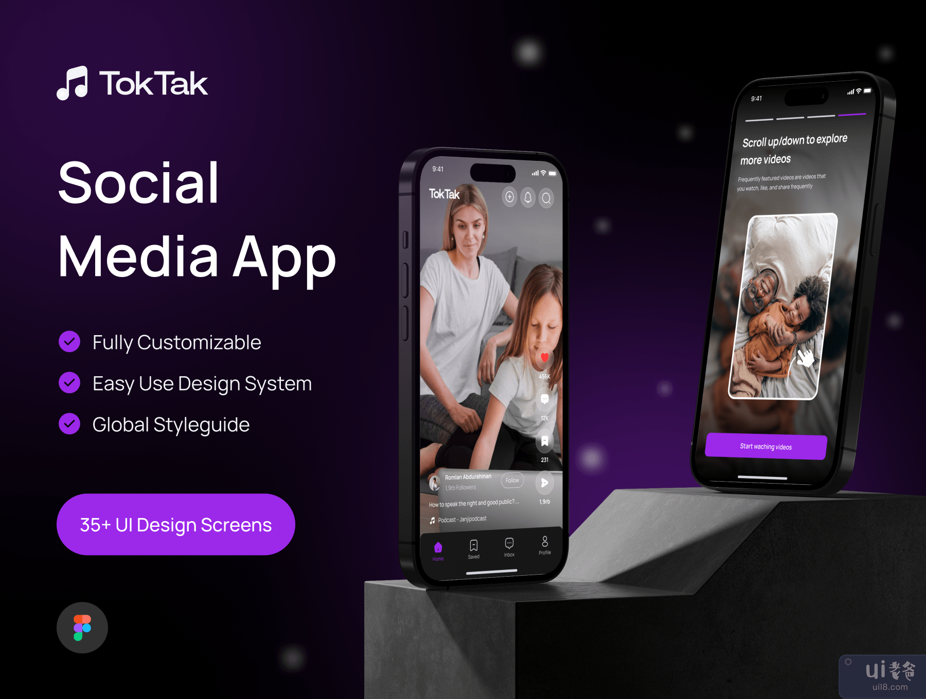 TokTak - 社交媒体应用程序用户界面工具包 (TokTak - Social Media App UI KIT)插图5