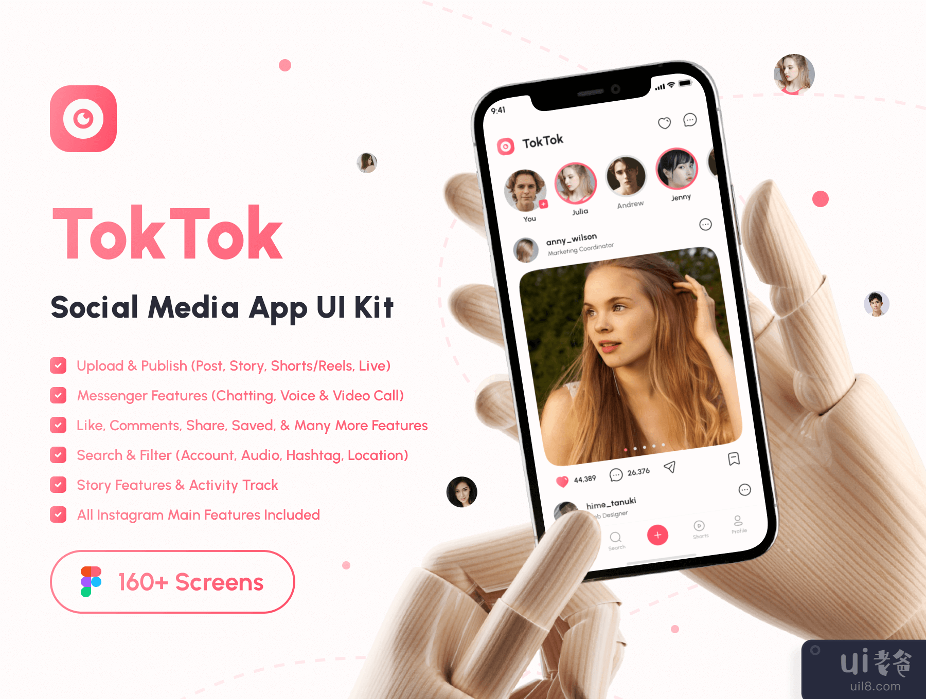 TokTok-社交媒体应用程序UI工具包 (TokTok- Social Media App UI Kit)插图