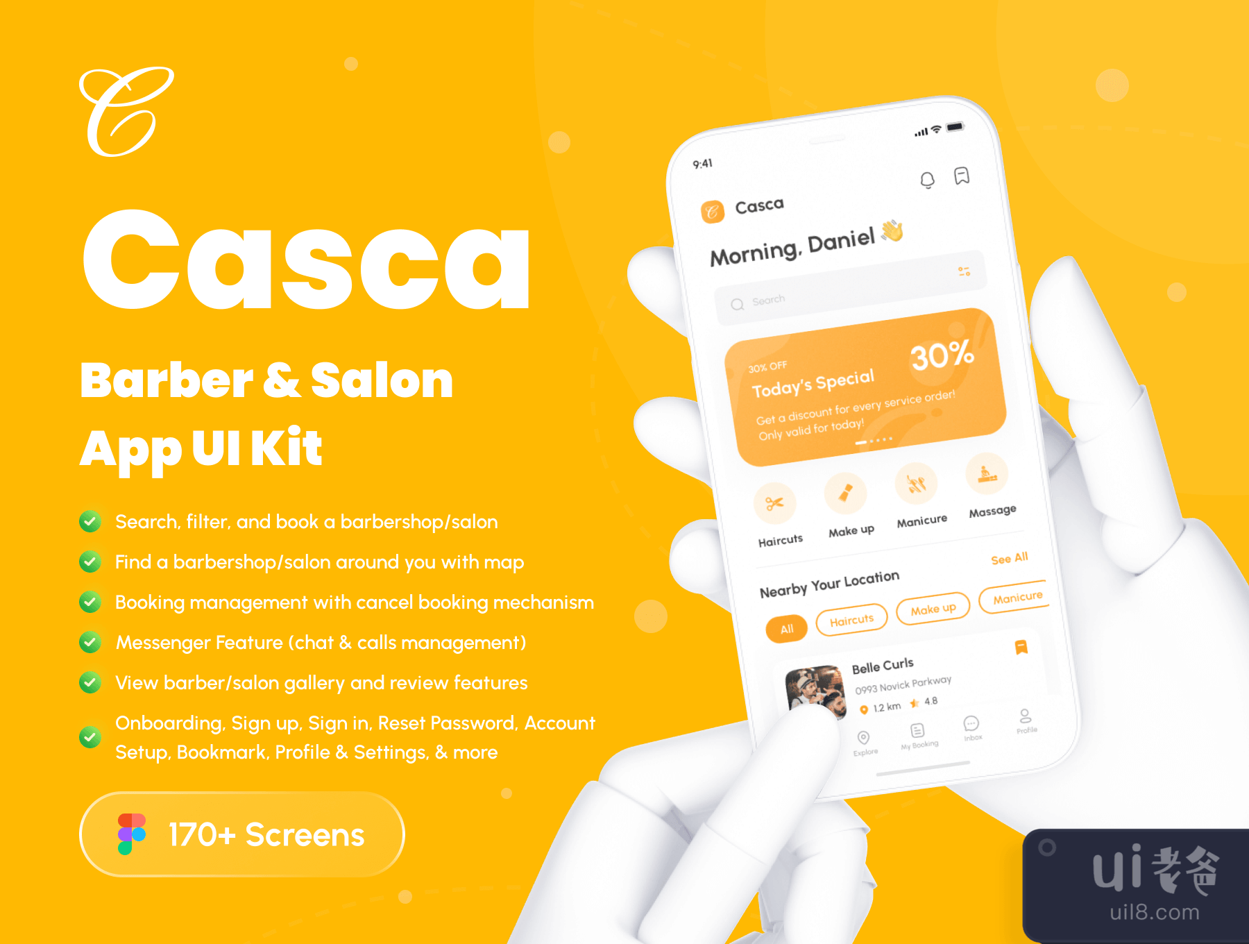 Casca – 理发师_沙龙应用UI工具包 (Casca – Barber _ Salon App UI Kit)插图2