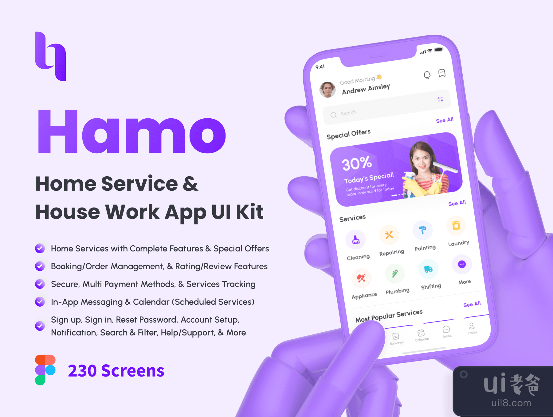 Hamo - 家政服务_家政服务应用UI套件 (Hamo - Home Service _ House Work App UI Kit)插图5