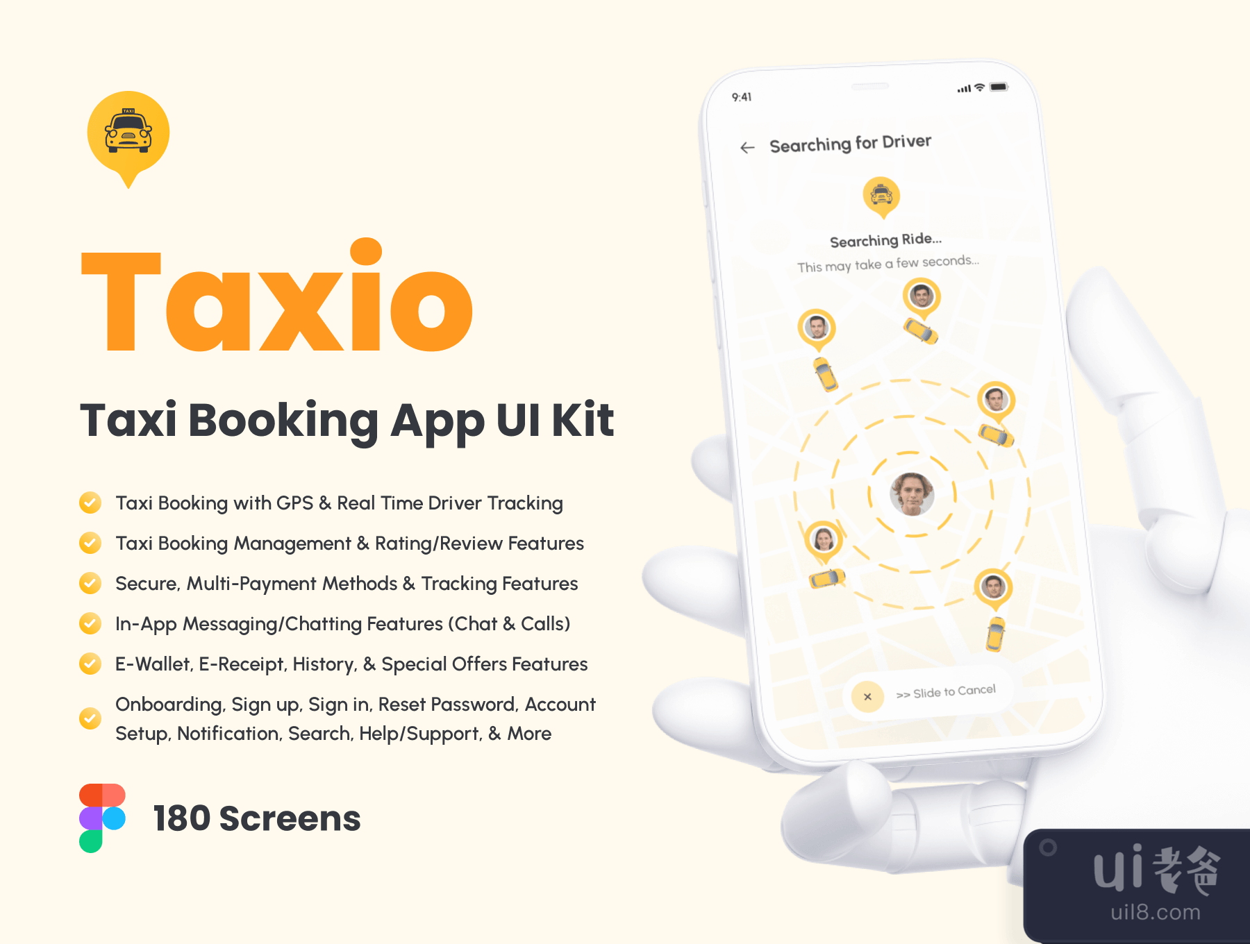 Taxio - 出租车预订应用程序UI套件 (Taxio - Taxi Booking App UI Kit)插图4