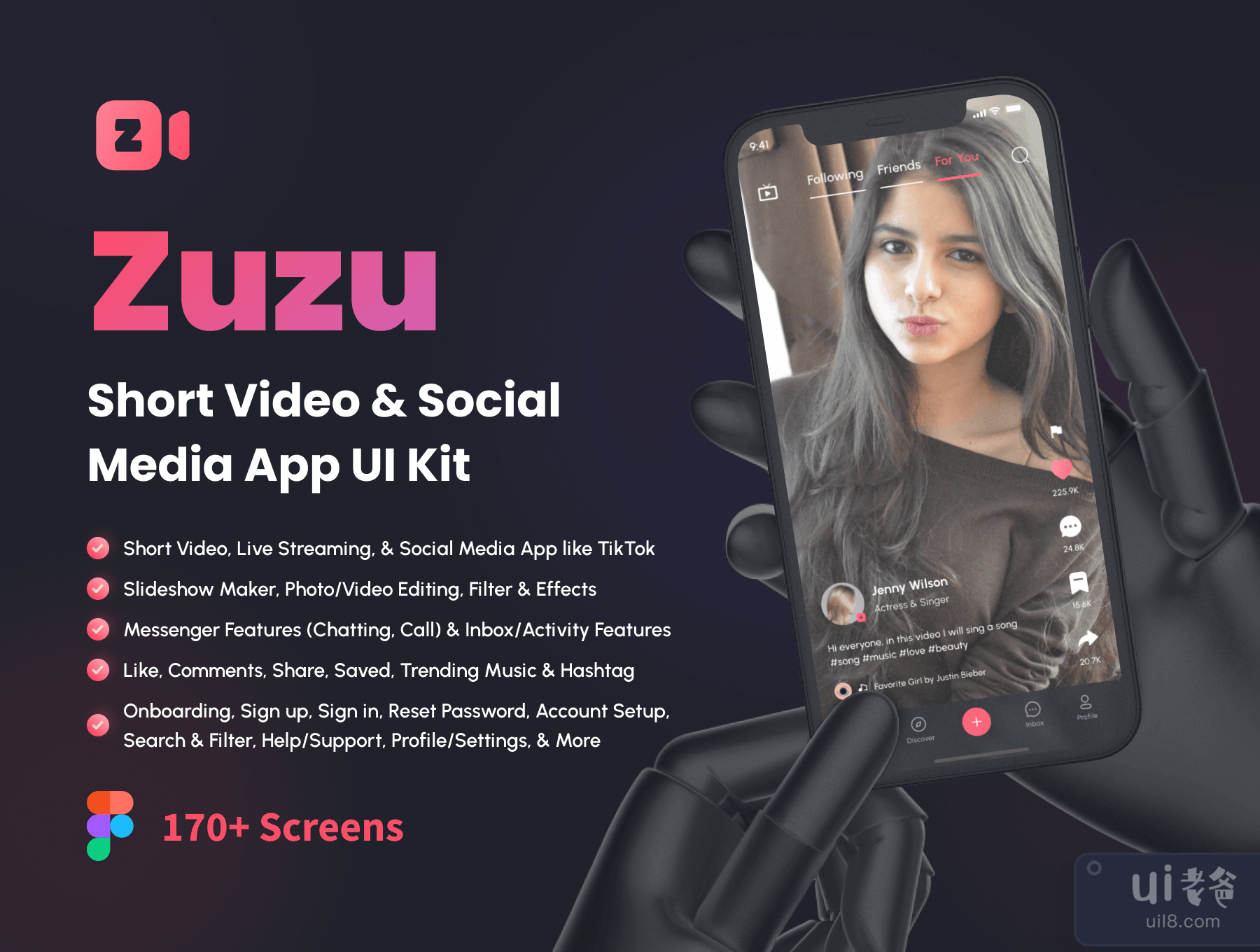 Zuzu - 短视频和社交媒体应用程序UI套件 (Zuzu - Short Video & Social Media App UI Kit)插图
