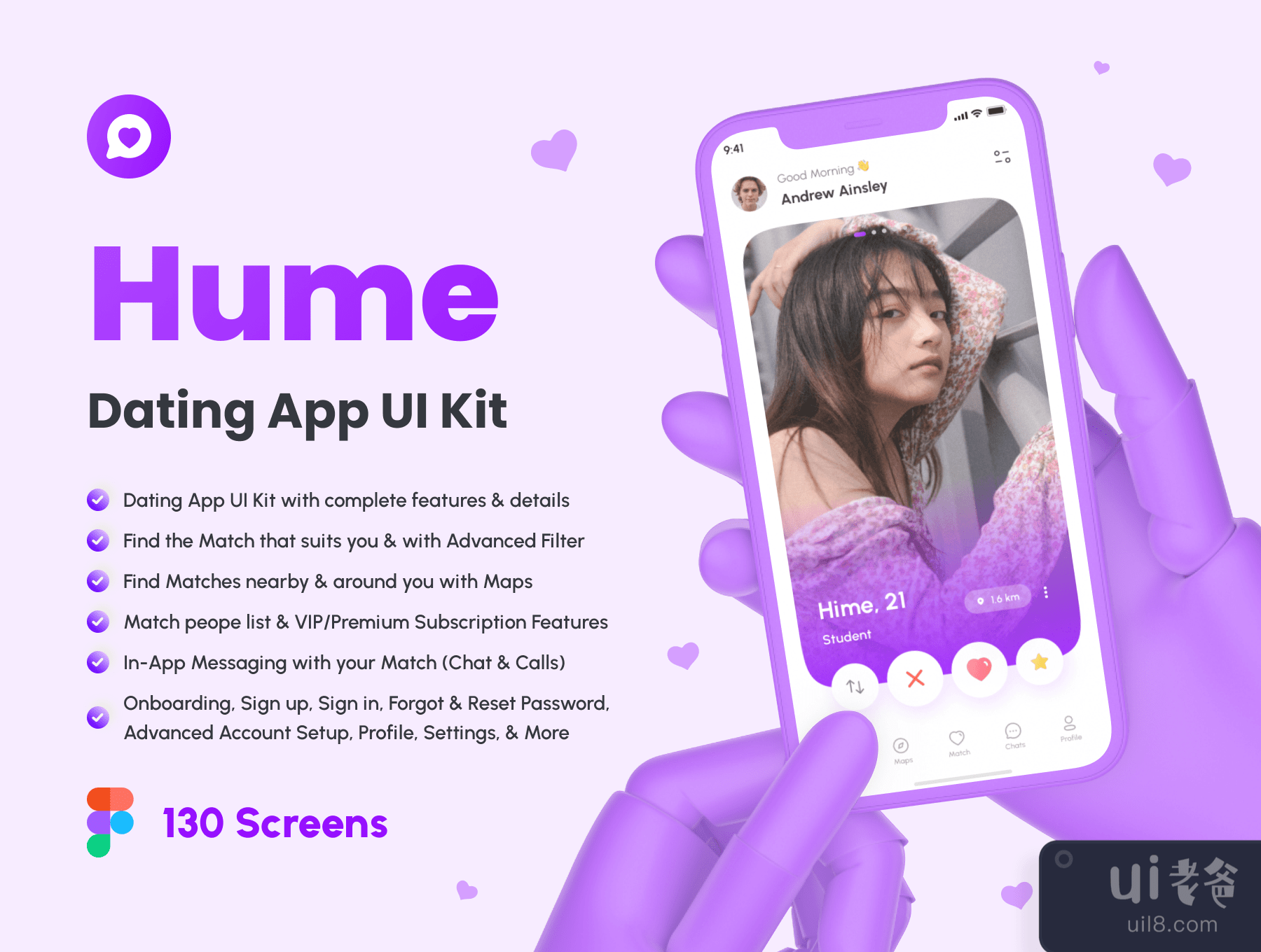 Hume - 约会应用程序的用户界面套件 (Hume - Dating App UI Kit)插图