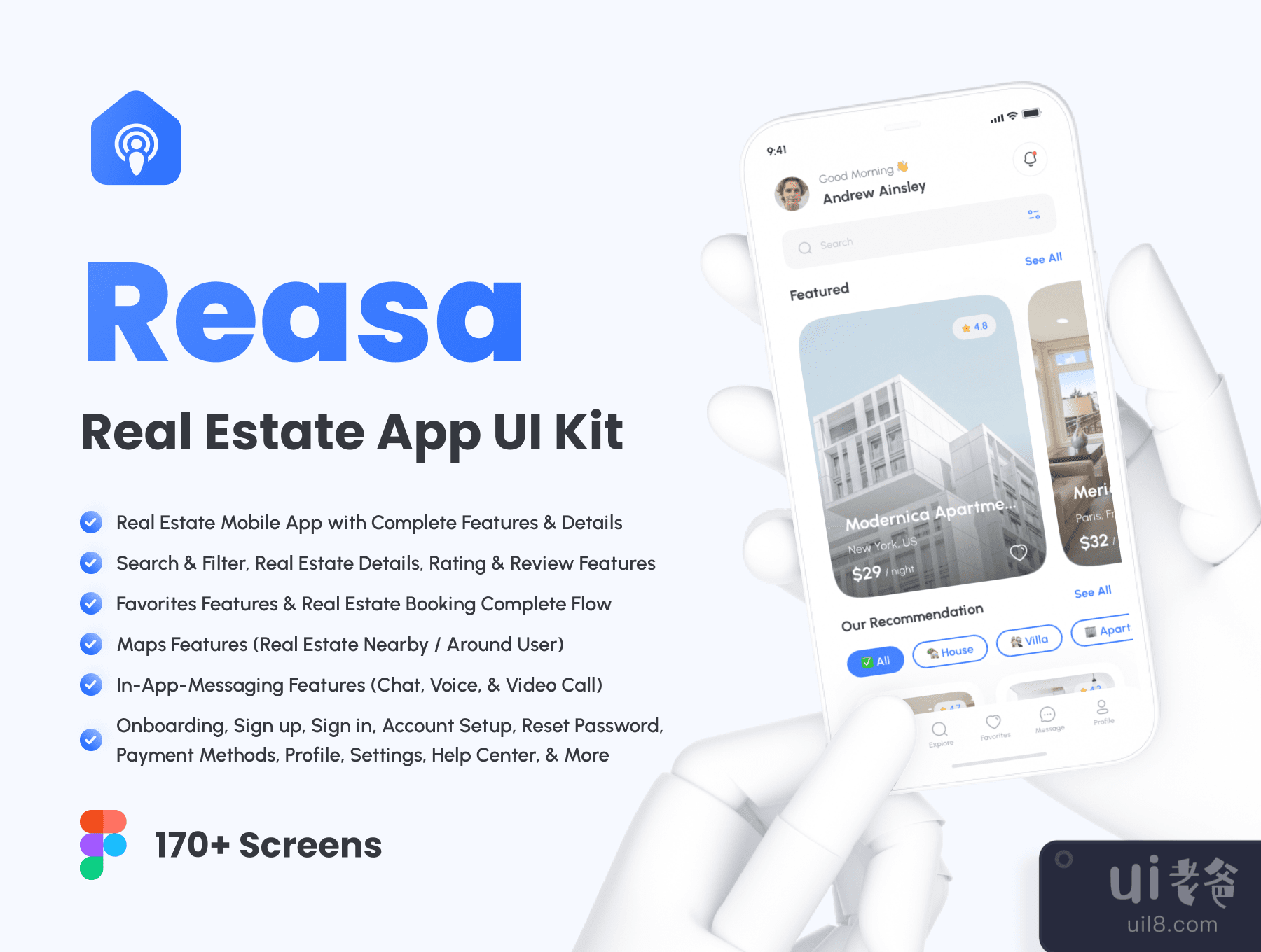 Reasa - 房地产应用UI套件 (Reasa - Real Estate App UI Kit)插图