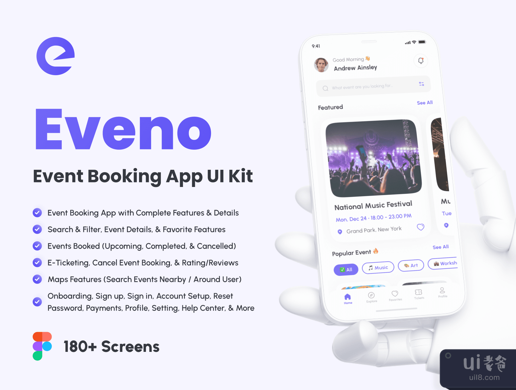 Eveno - 事件预订应用程序的UI工具包 (Eveno - Event Booking App UI Kit)插图