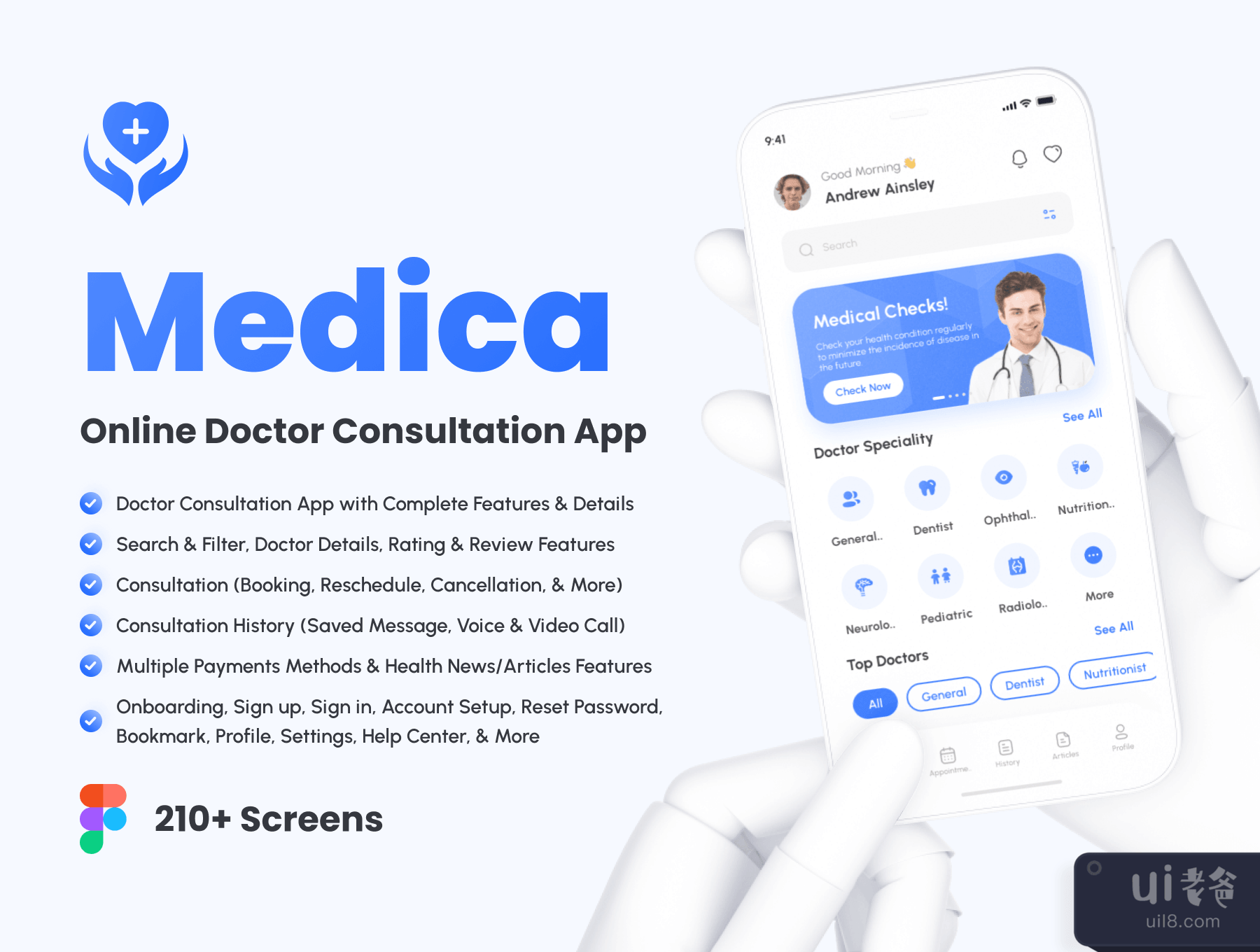 Medica - 在线医生咨询应用程序UI套件 (Medica - Online Doctor Consultation App UI Kit)插图