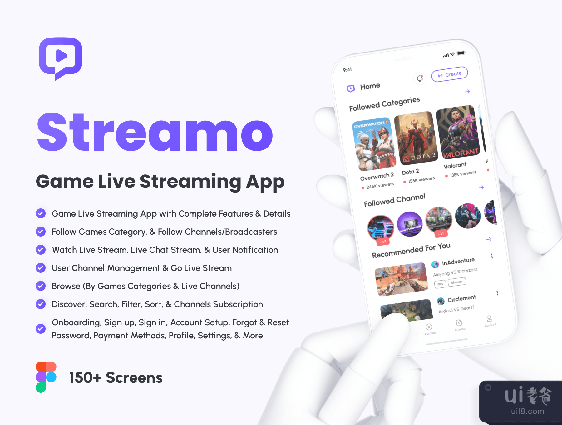 Streamo - 游戏直播应用UI工具包 (Streamo - Game Live Streaming App UI Kit)插图