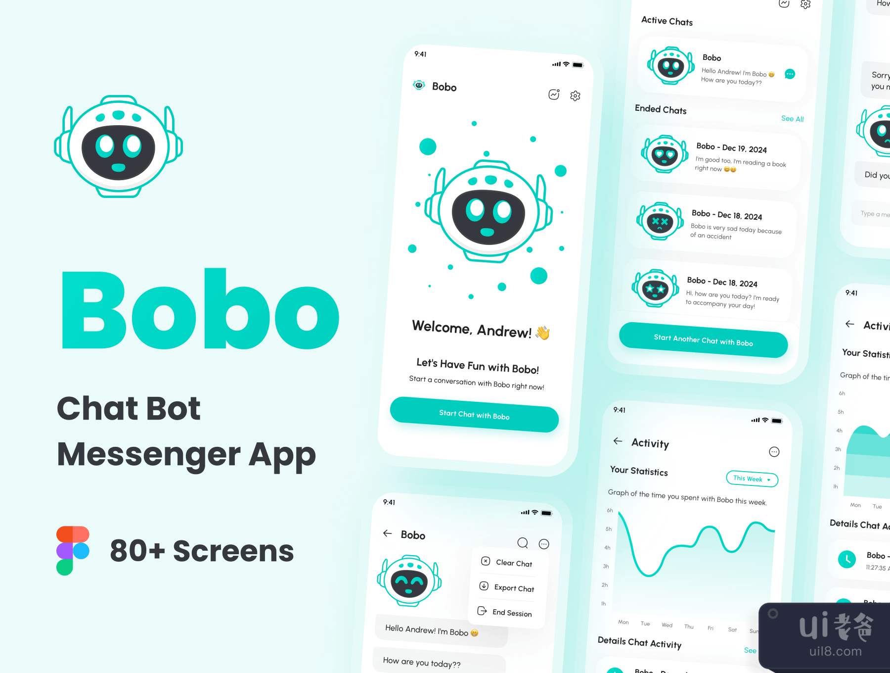 波波 - 聊天机器人信使应用UI工具包 (Bobo - ChatBot Messenger App UI Kit)插图