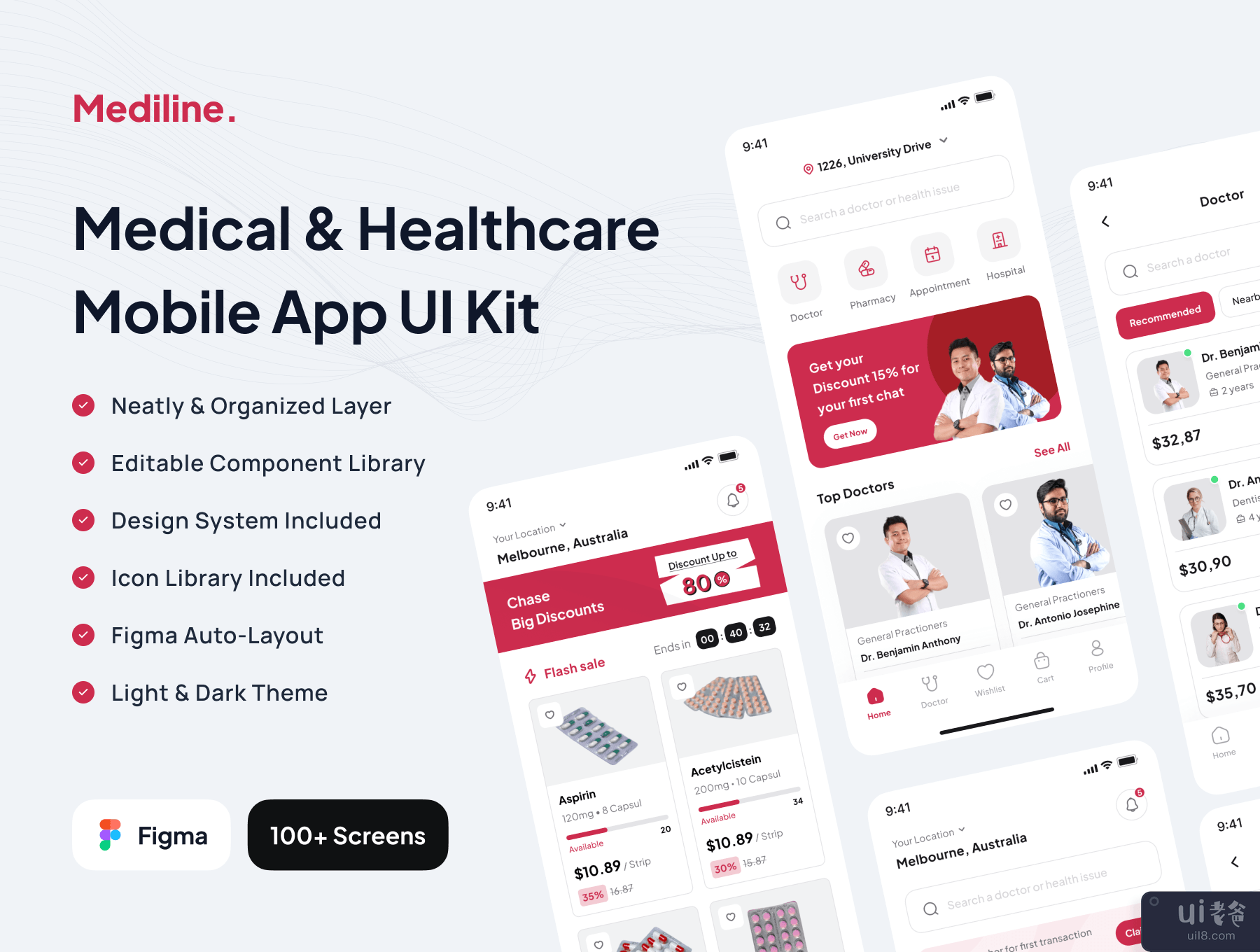 Mediline - 医疗保健应用程序 UI 工具包 (Mediline - Medical & Healthcare App UI Kit)插图5