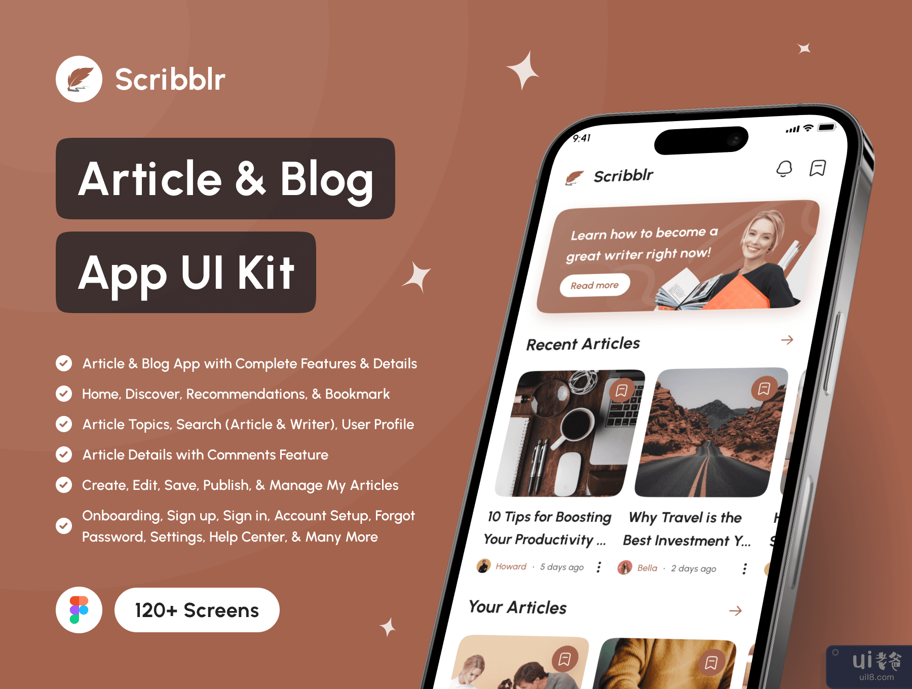 Scribblr - 文章与博客应用程序 UI 工具包 (Scribblr - Article & Blog App UI Kit)插图7