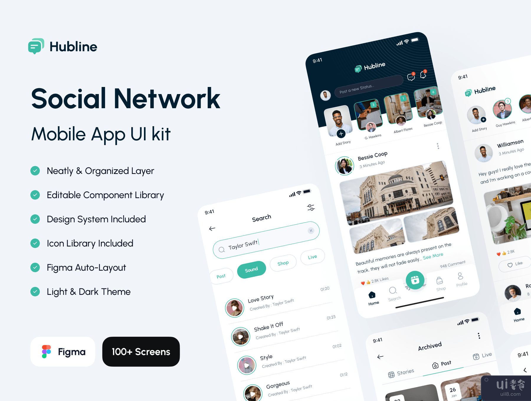 Hubline - 社交网络移动应用程序 UI 工具包 (Hubline - Social Network Mobile App UI Kit)插图5