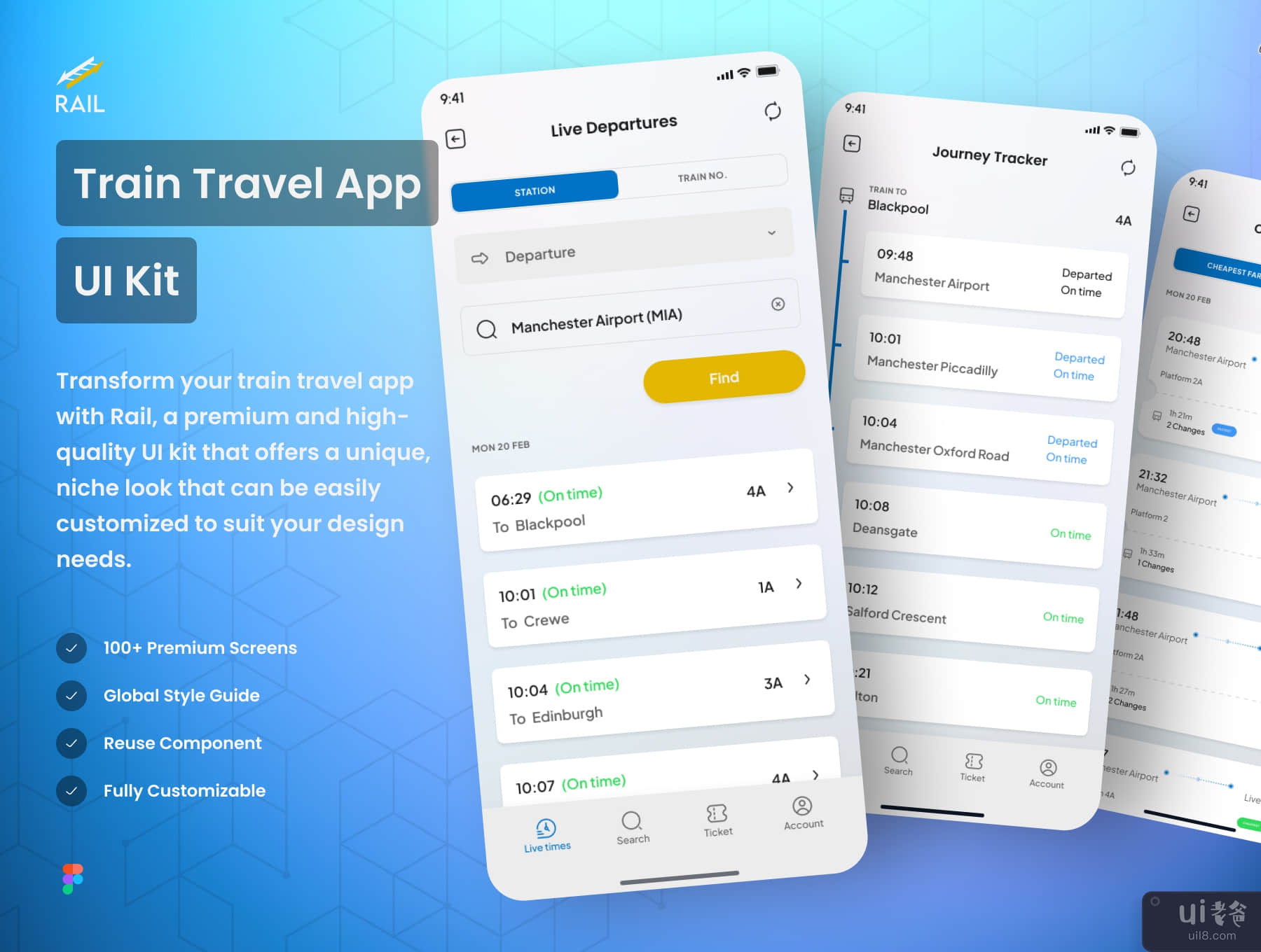 铁路 - 火车旅行应用程序 UI 工具包 (Rail - Train Travel App UI Kit)插图7