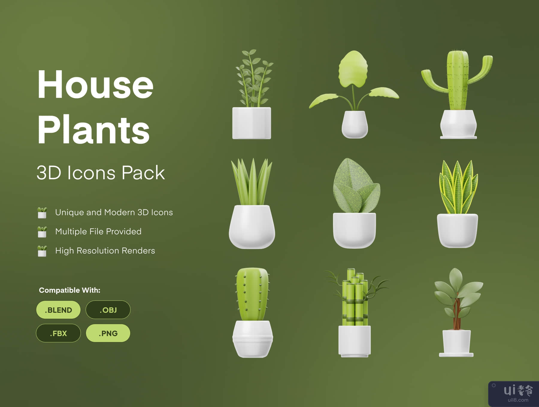 温室植物 3D 图标 (Houseplant 3D Icon)插图5