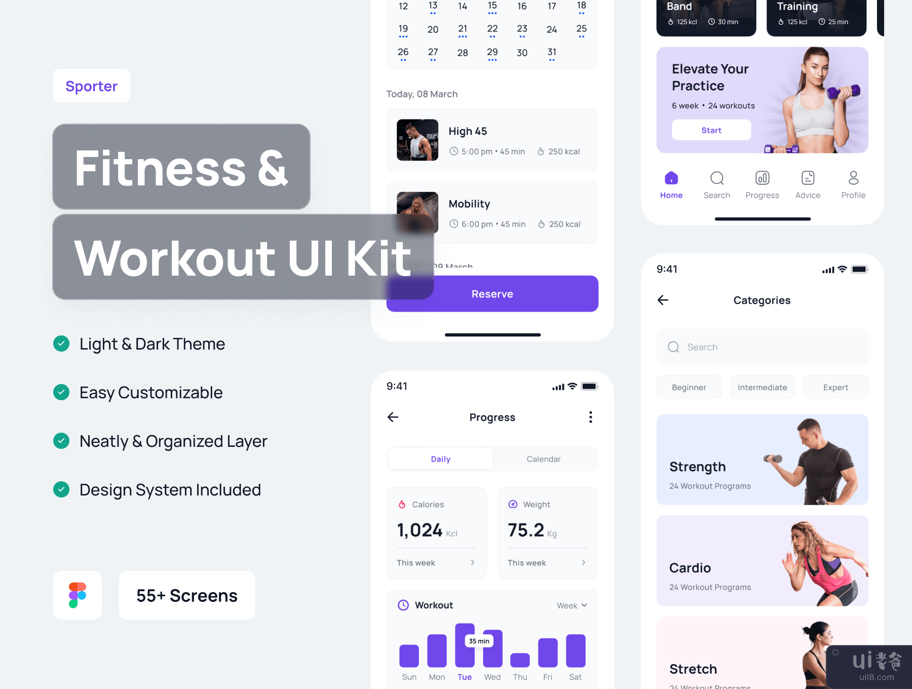 Sporter - 健身应用程序 UI 工具包 (Sporter - Fitness & Workout App UI Kit)插图5