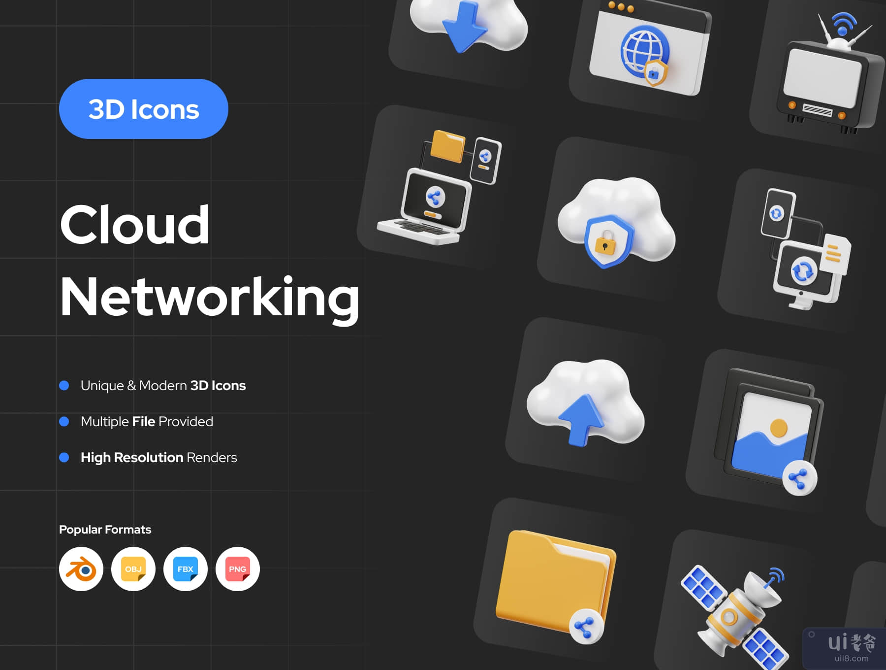 云网络 3D 图标 (Cloud Networking 3D Icon)插图5