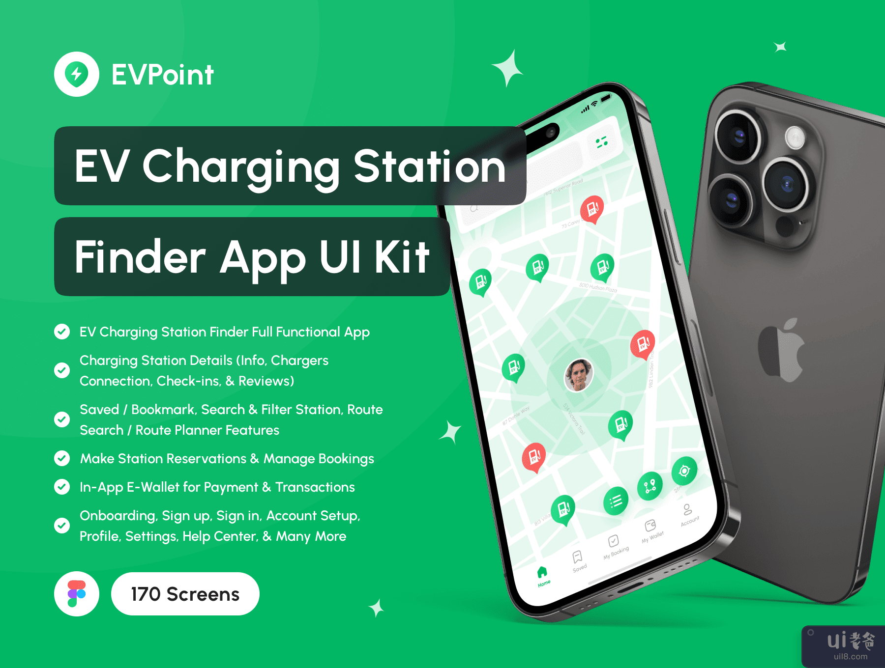 EVPoint - 电动汽车充电站搜索应用程序 UI 工具包 (EVPoint - EV Charging Station Finder App UI Kit)插图7