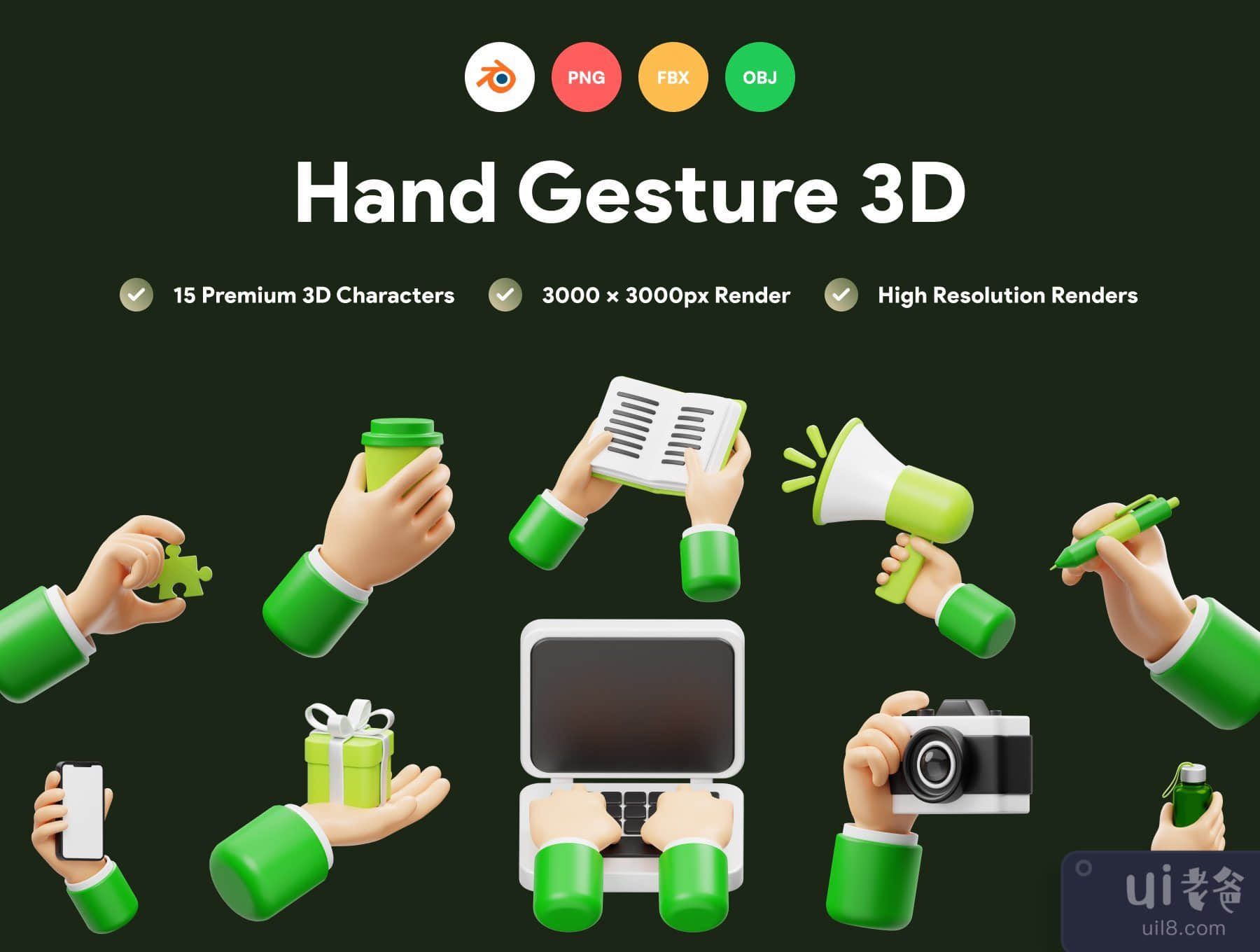 手势 3D 图标 (Hand Gesture 3D Icon)插图