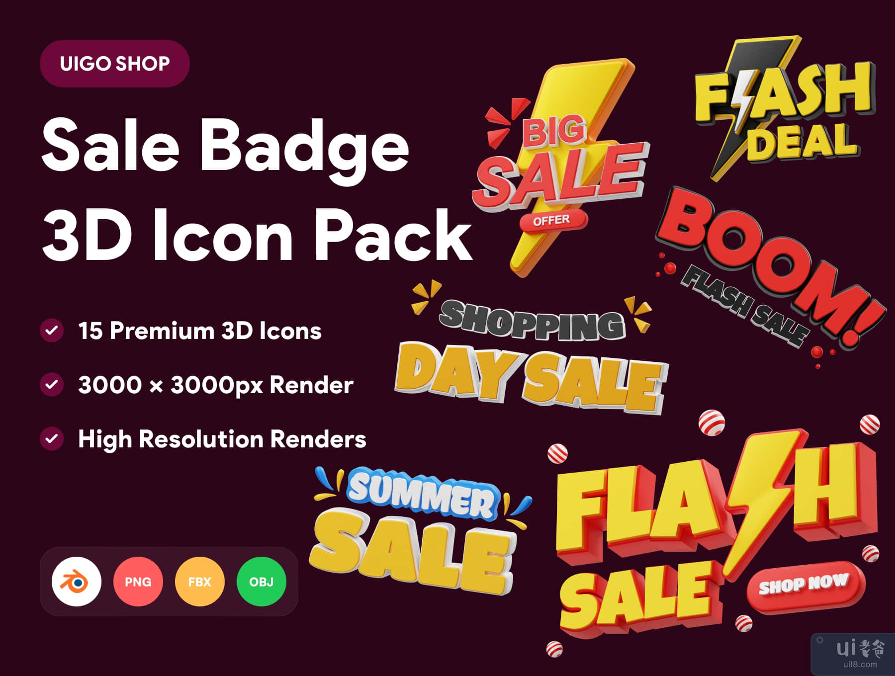 销售徽章 3D 文字图标 (Sale Badge 3D Word Icon)插图5