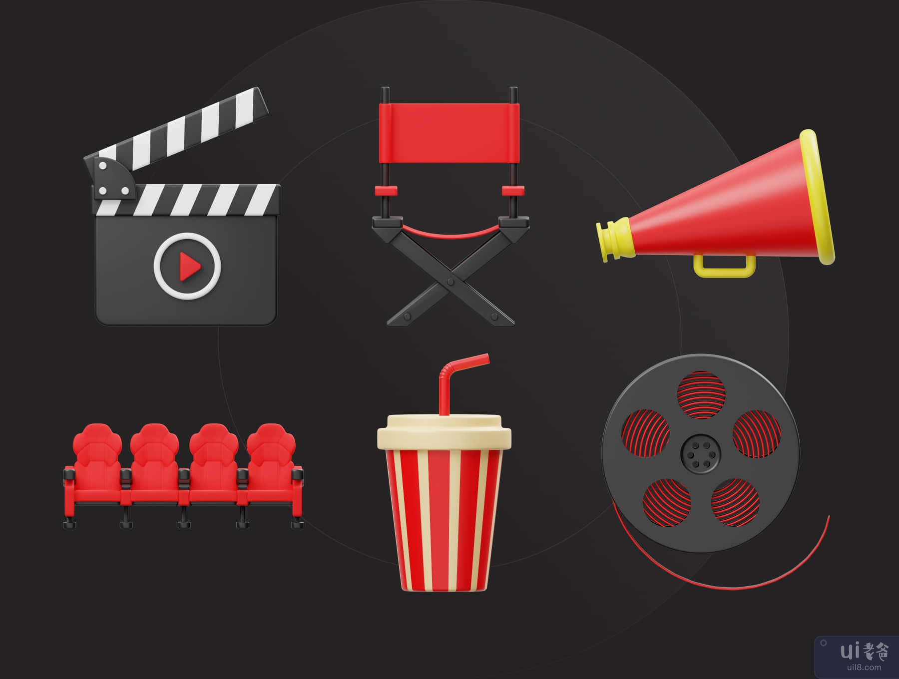 电影院和电影 3D 图标 (Cinema and Movie 3D Icon)插图