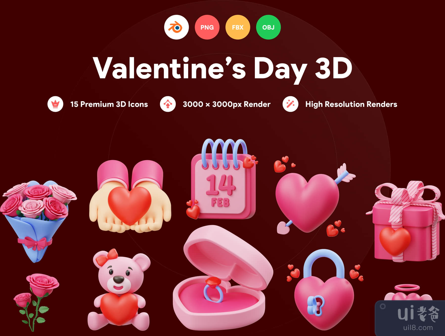 情人节3D插图 (Valentines 3D Illustration)插图