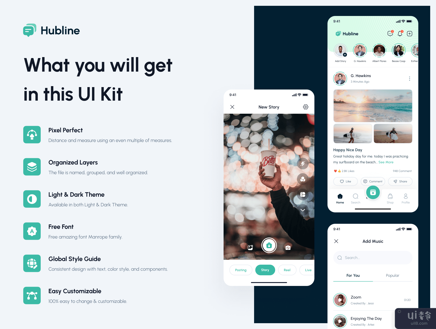Hubline - 社交网络移动应用程序 UI 工具包 (Hubline - Social Network Mobile App UI Kit)插图3