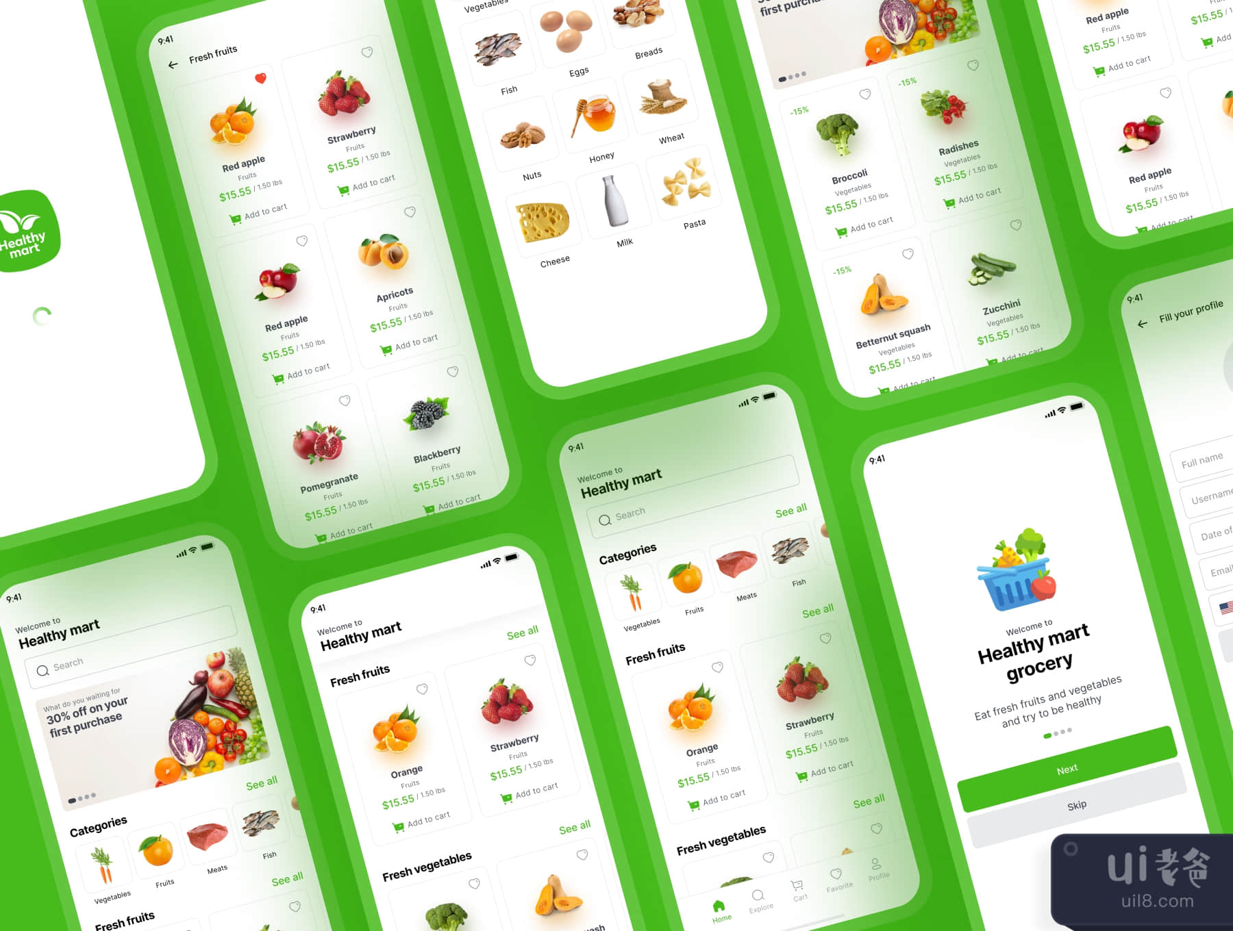 健康超市 - 杂货店应用程序iOS Ui套件 (Healthy Mart - Grocery App iOS Ui Kit)插图2