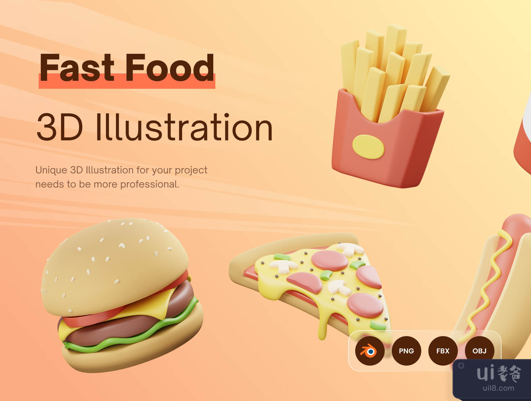 EMAMFOOD 3D快餐和饮料图标 (EMAMFOOD 3D Fast Food and Drink Icons)插图