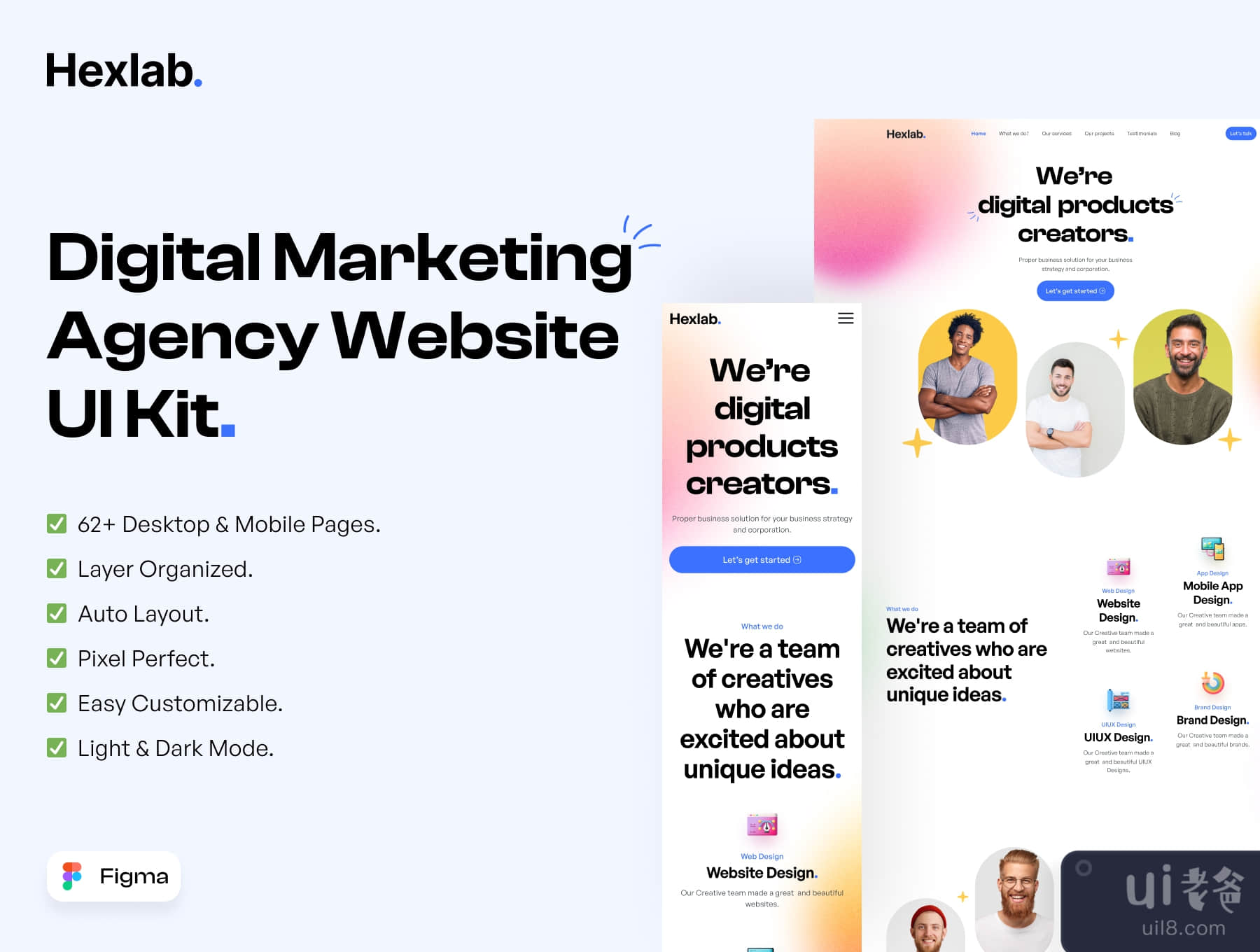 HexLab - 数字营销机构网站用户界面套件 (HexLab - Digital Marketing Agency Website UI Kit)插图