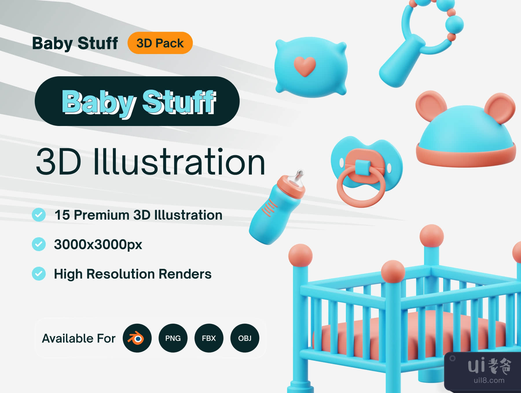 婴儿用品的3D图标 (Baby Stuff 3D Icon)插图
