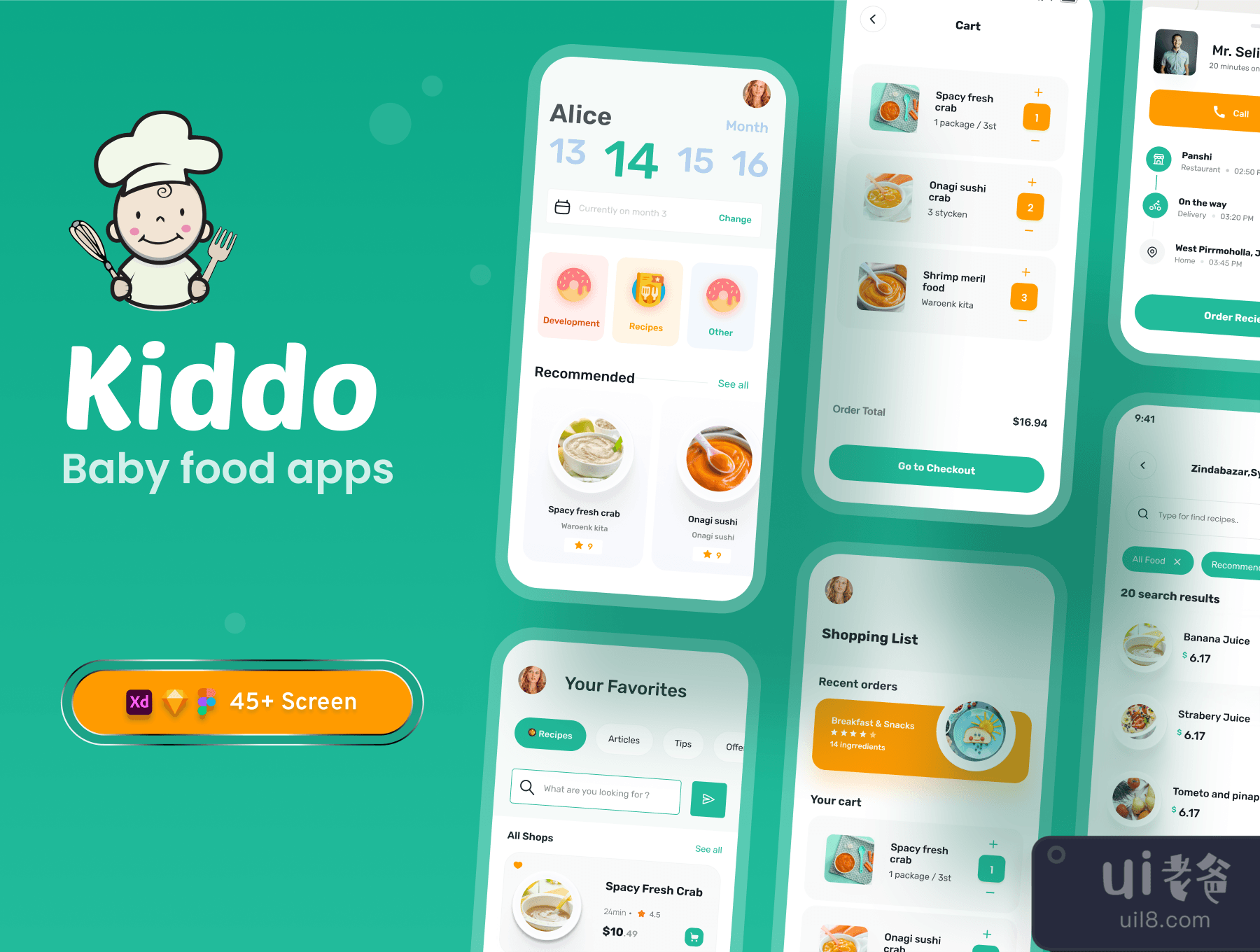 婴儿食品应用UI套件 (Baby Food Apps UI Kit)插图