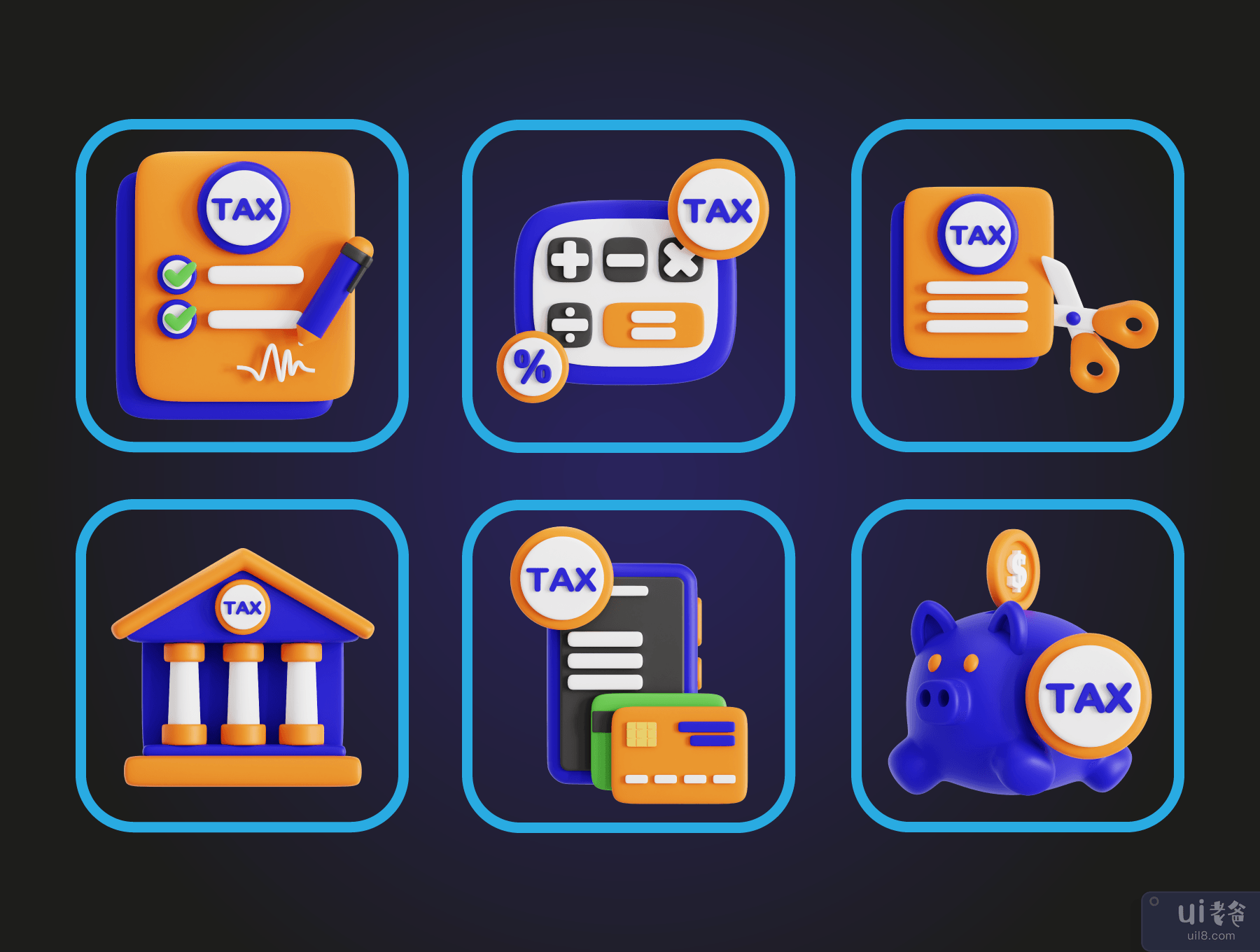 税务 3D 图标集 (Tax 3D Icon Set)插图