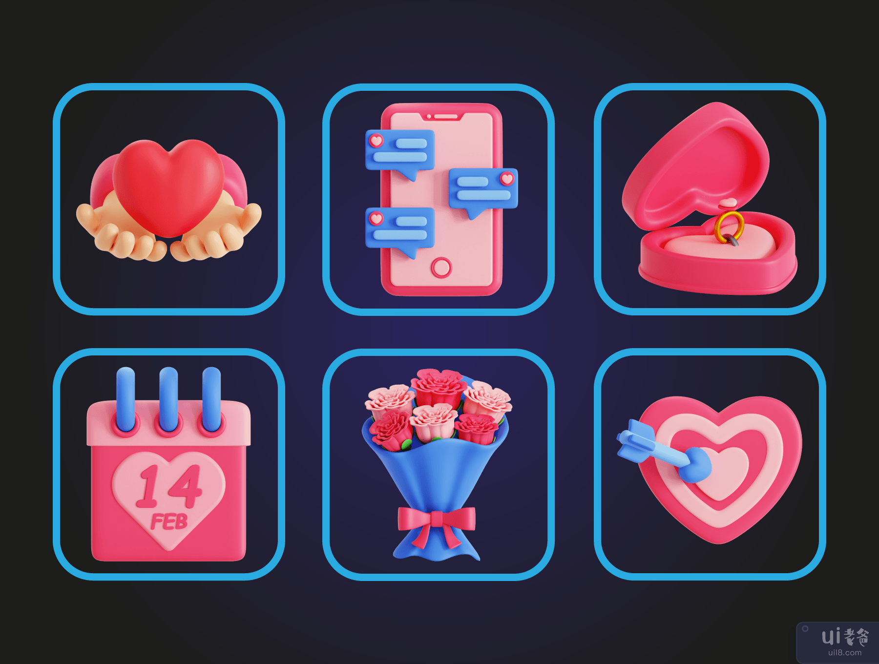 情人节 3D 图标包 (Valentine 3D Icon Pack)插图1