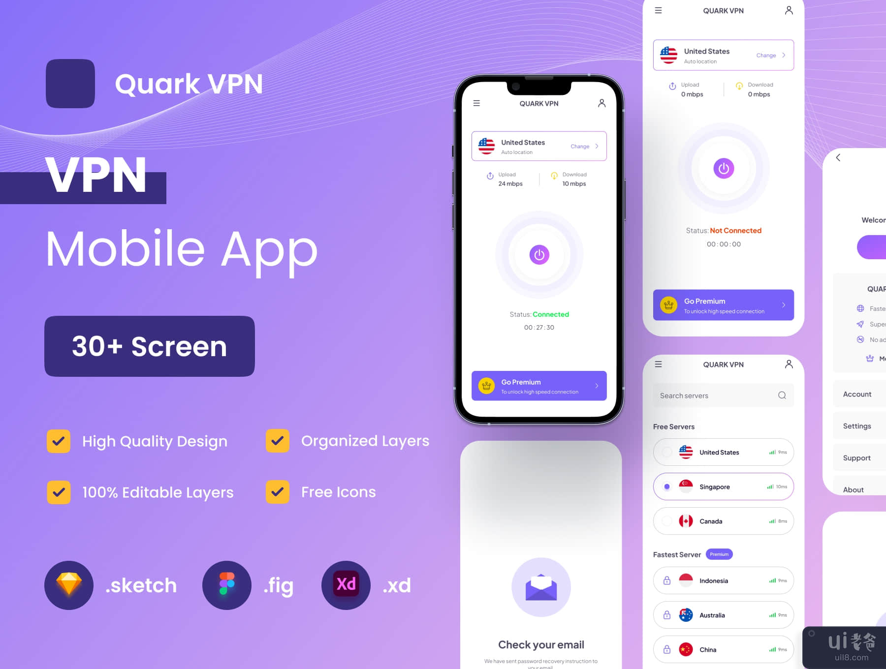 VPN移动应用程序UI KIT (VPN Mobile App UI KIT)插图1