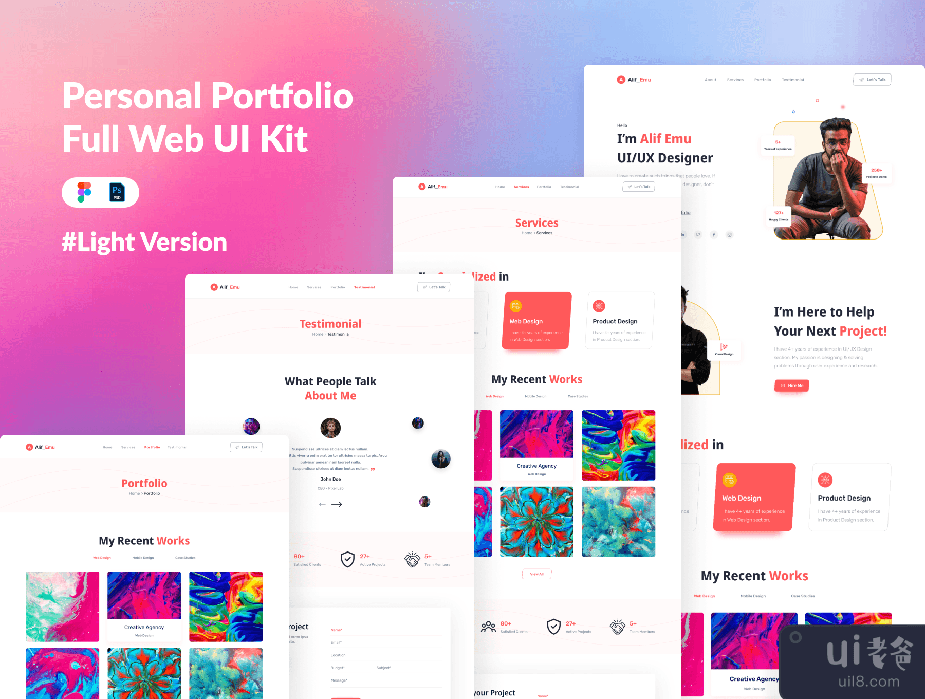 个人投资组合网络UI套件 (Personal Portfolio Web UI Kit)插图3