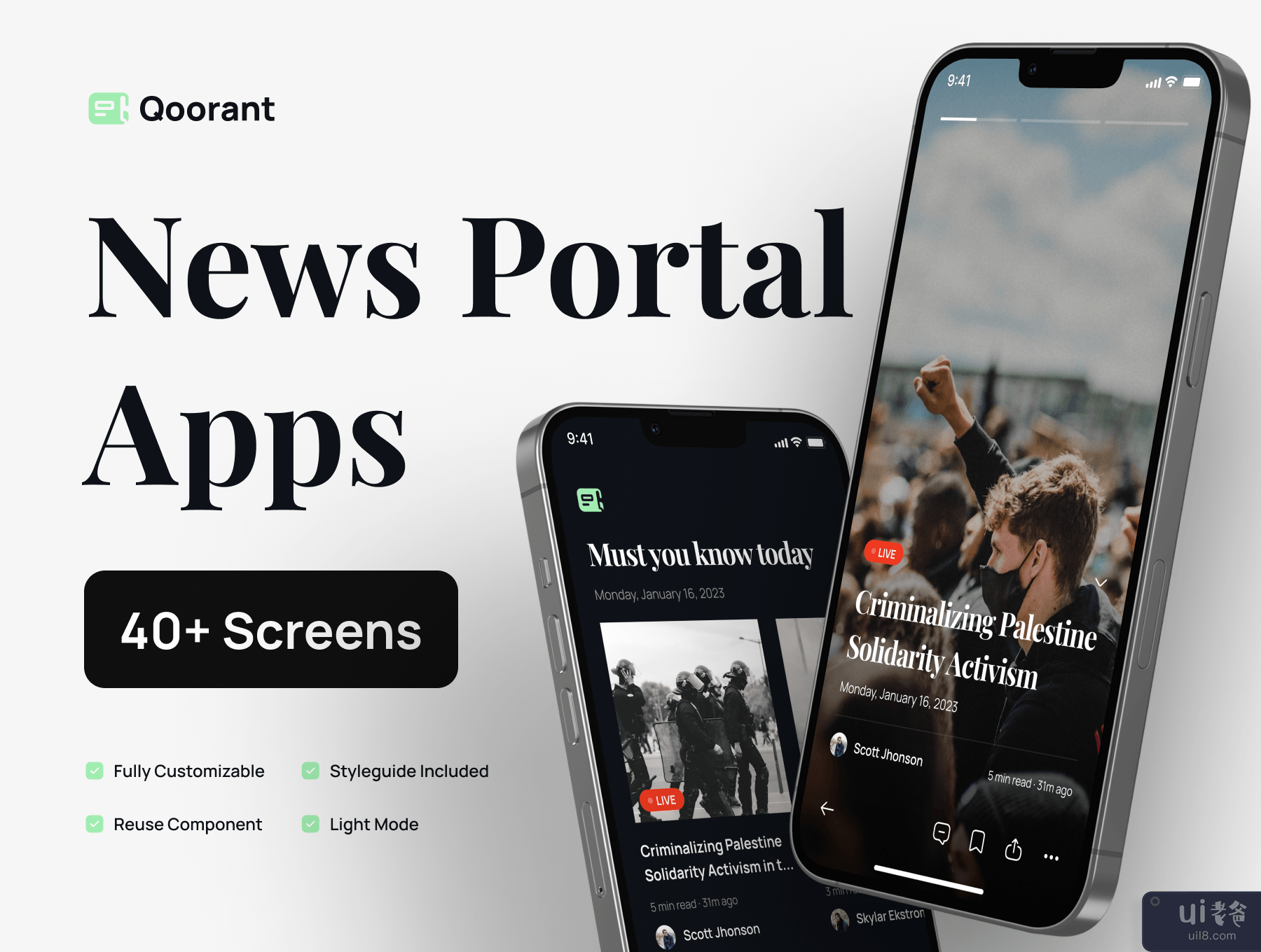 Qoorant - 新闻门户移动应用程序 UI 工具包 (Qoorant - News Portal Mobile Apps UI Kit)插图5