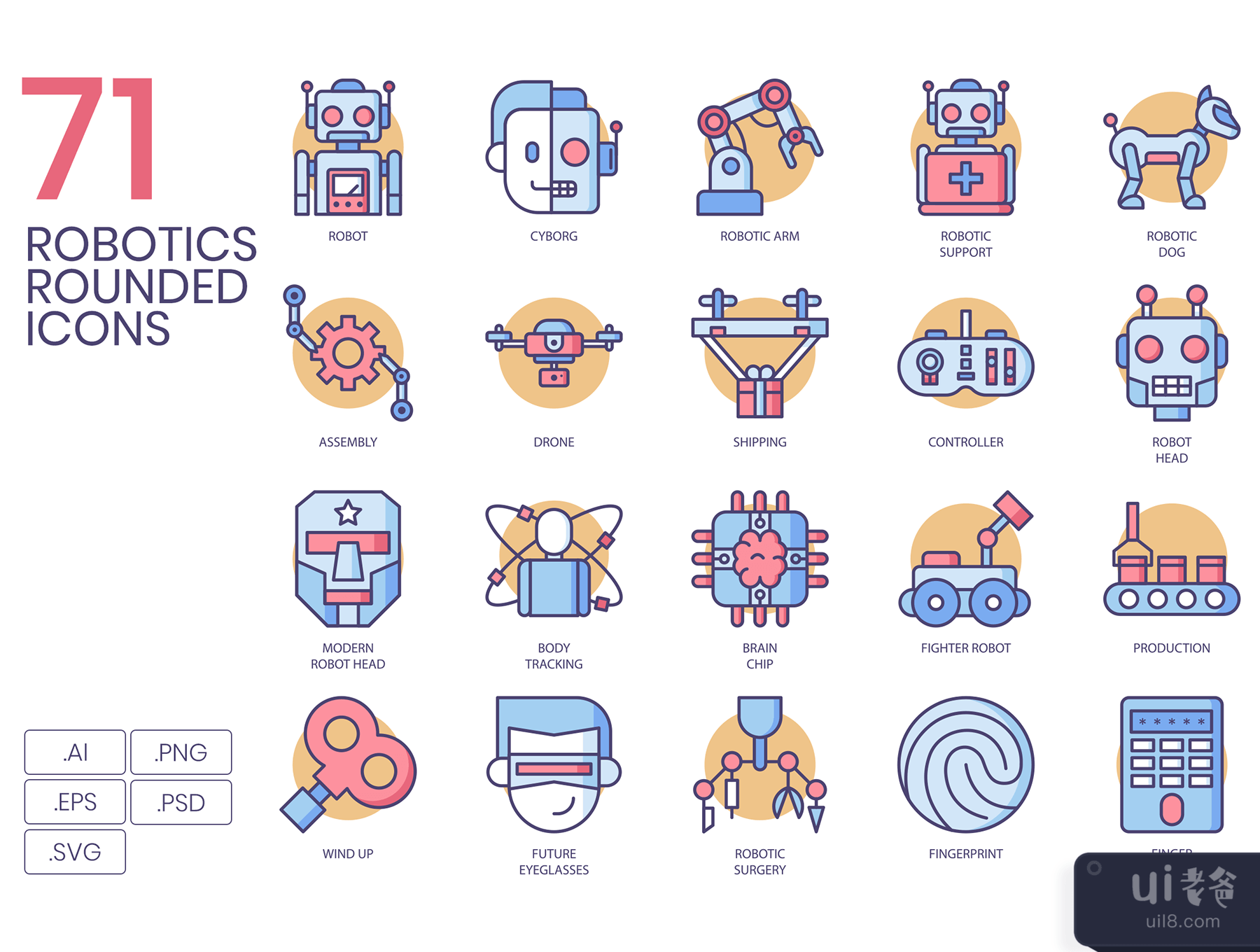 71个机器人图标奶油糖系列 (71 Robotic Icons Butterscotch Series)插图