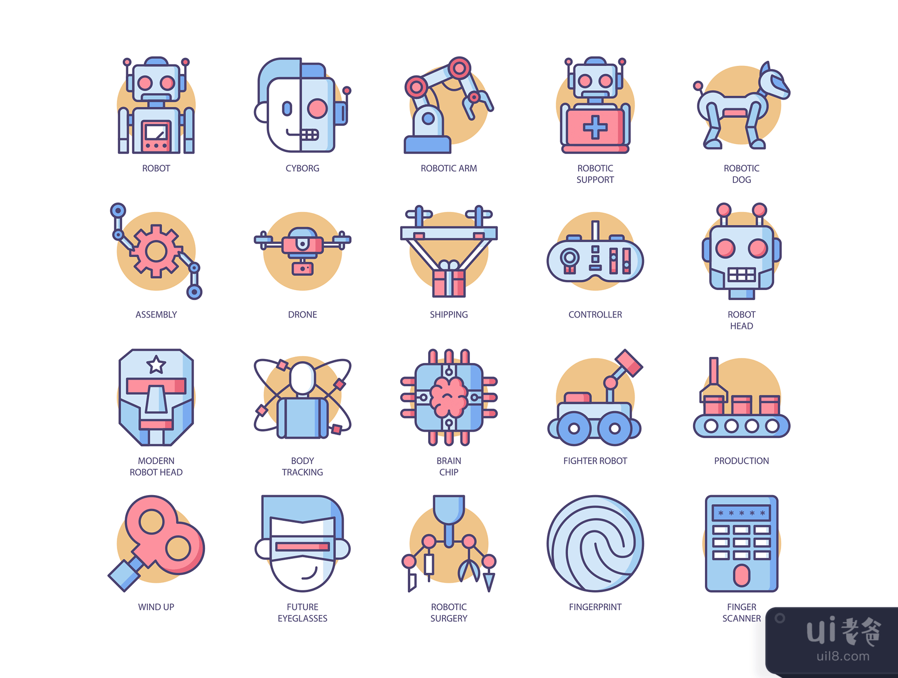 71个机器人图标奶油糖系列 (71 Robotic Icons Butterscotch Series)插图2