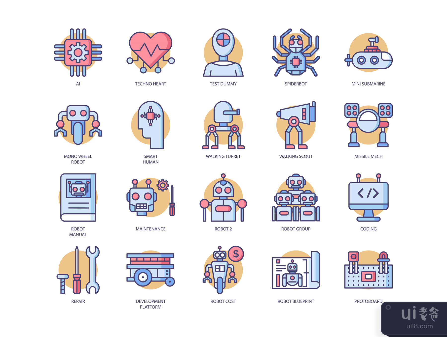 71个机器人图标奶油糖系列 (71 Robotic Icons Butterscotch Series)插图4